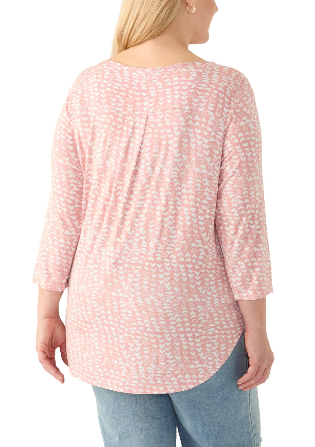 Plus Size 3/4 Sleeve Pleat Back Heart T-Shirt 