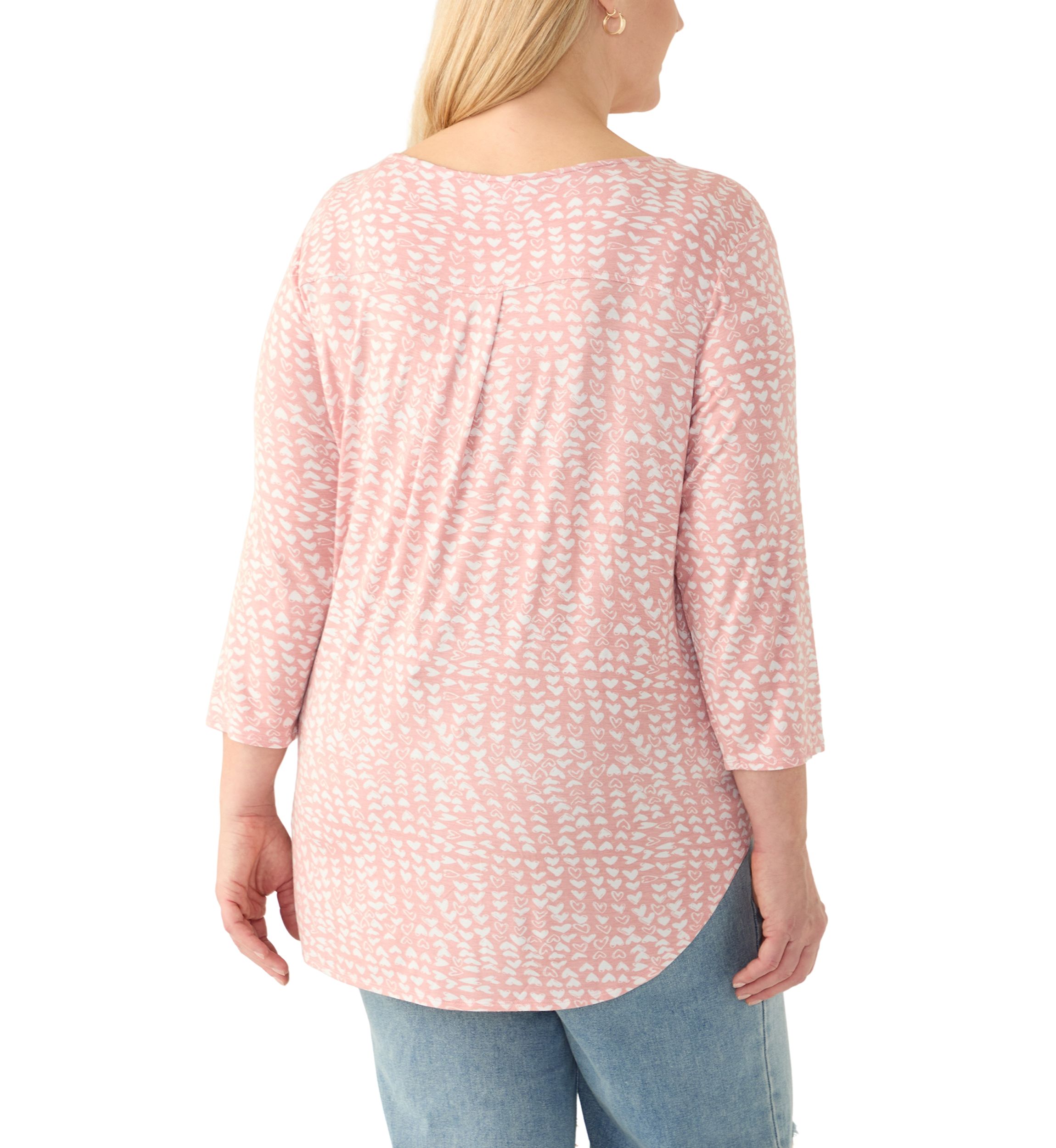 Plus Size 3/4 Sleeve Pleat Back Heart T-Shirt 