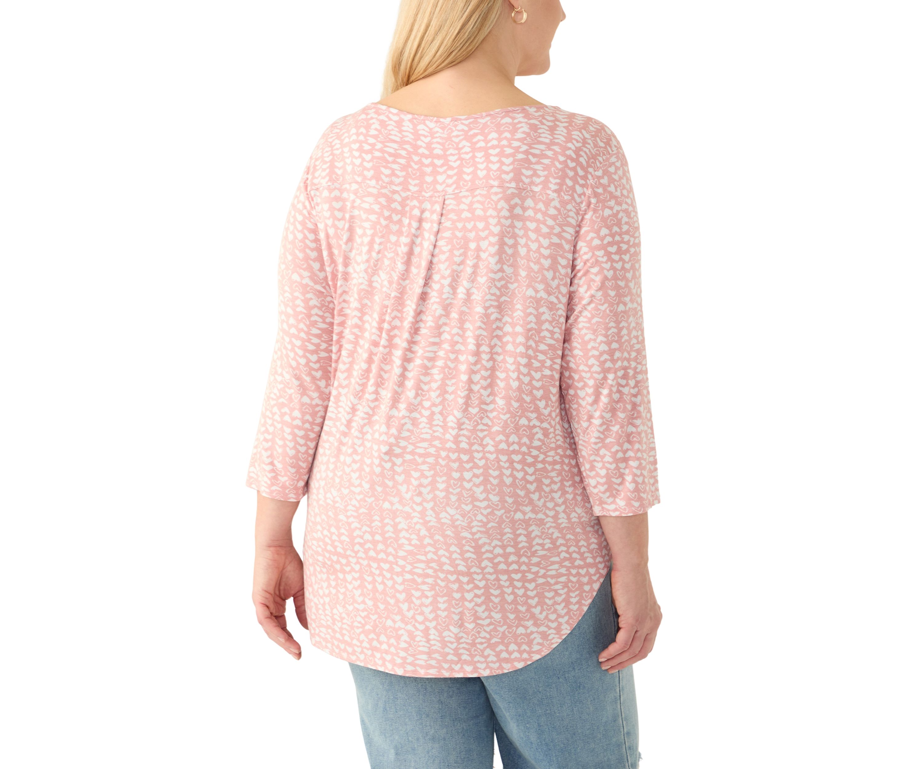 Plus Size 3/4 Sleeve Pleat Back Heart T-Shirt 