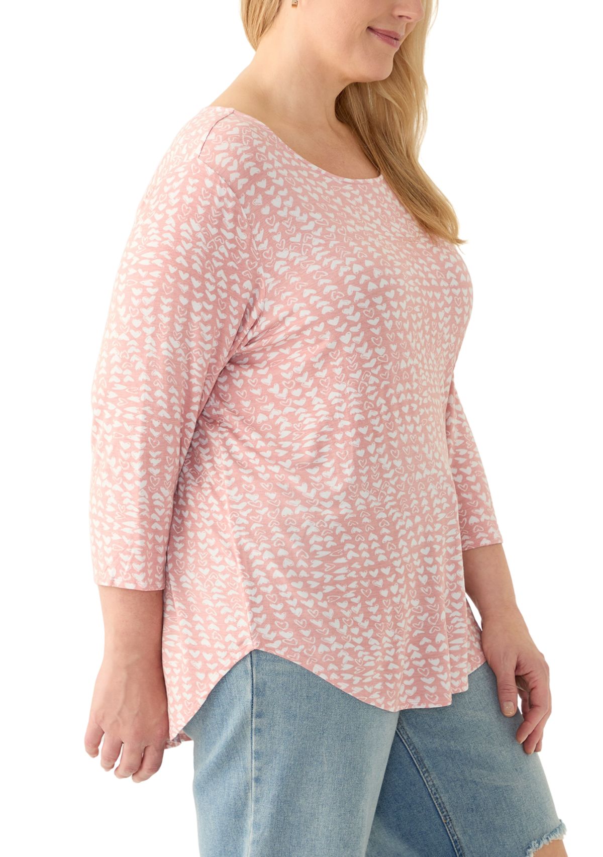 Plus Size 3/4 Sleeve Pleat Back Heart T-Shirt 