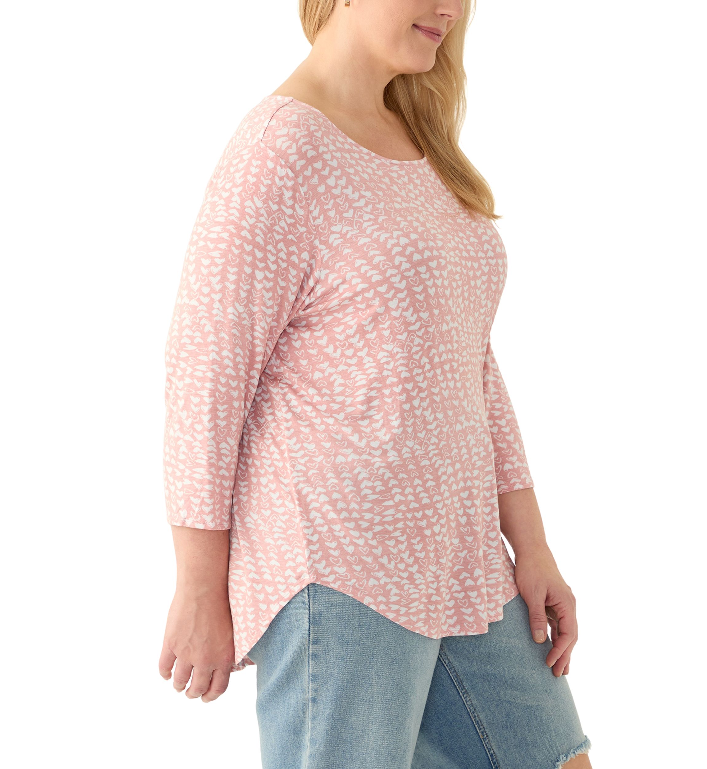 Plus Size 3/4 Sleeve Pleat Back Heart T-Shirt 