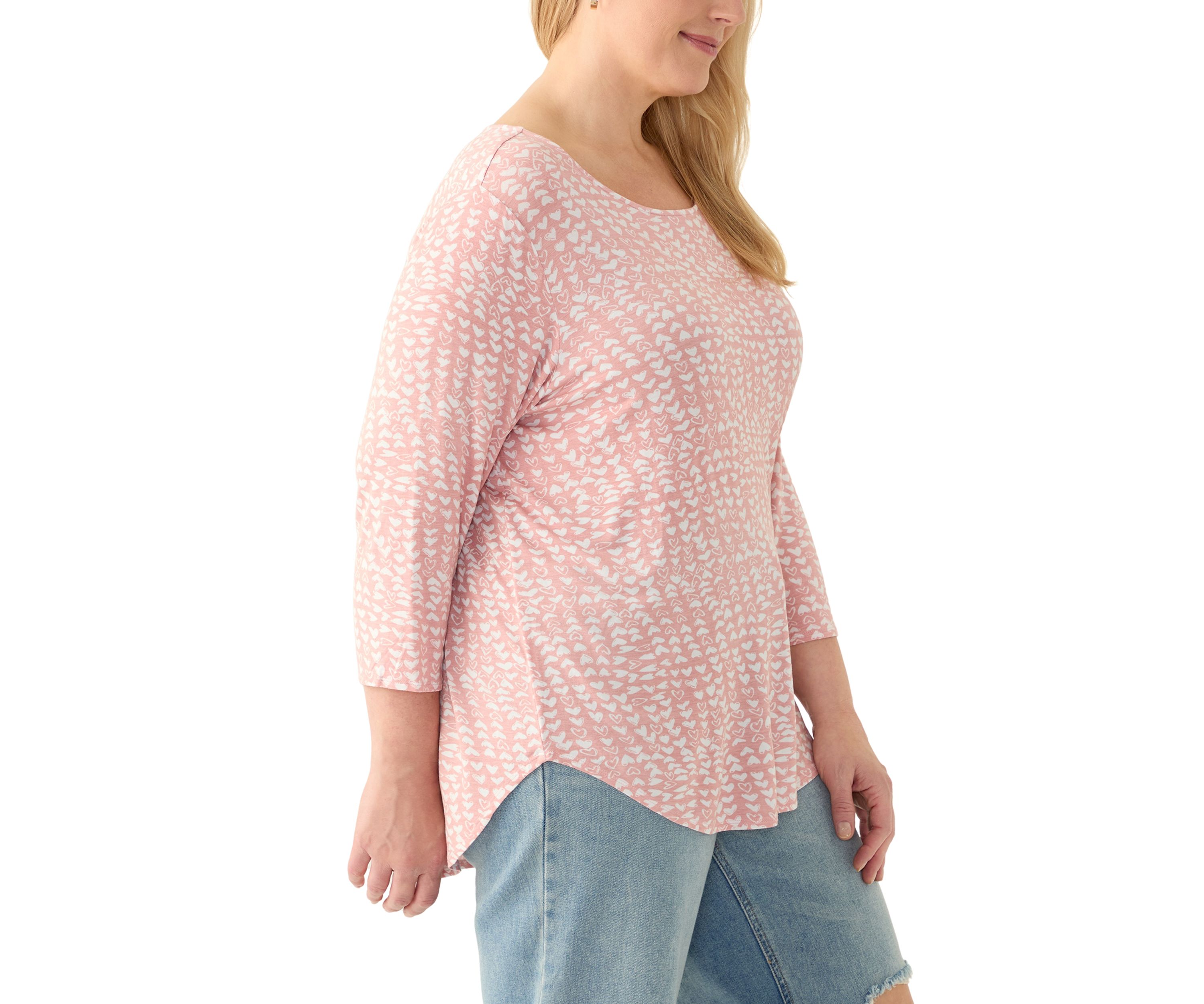 Plus Size 3/4 Sleeve Pleat Back Heart T-Shirt 