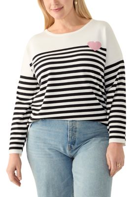 PHILOSOPHY BY REPUBLIC Women's Plus Size Heart Intarsia Stripe Sweater
