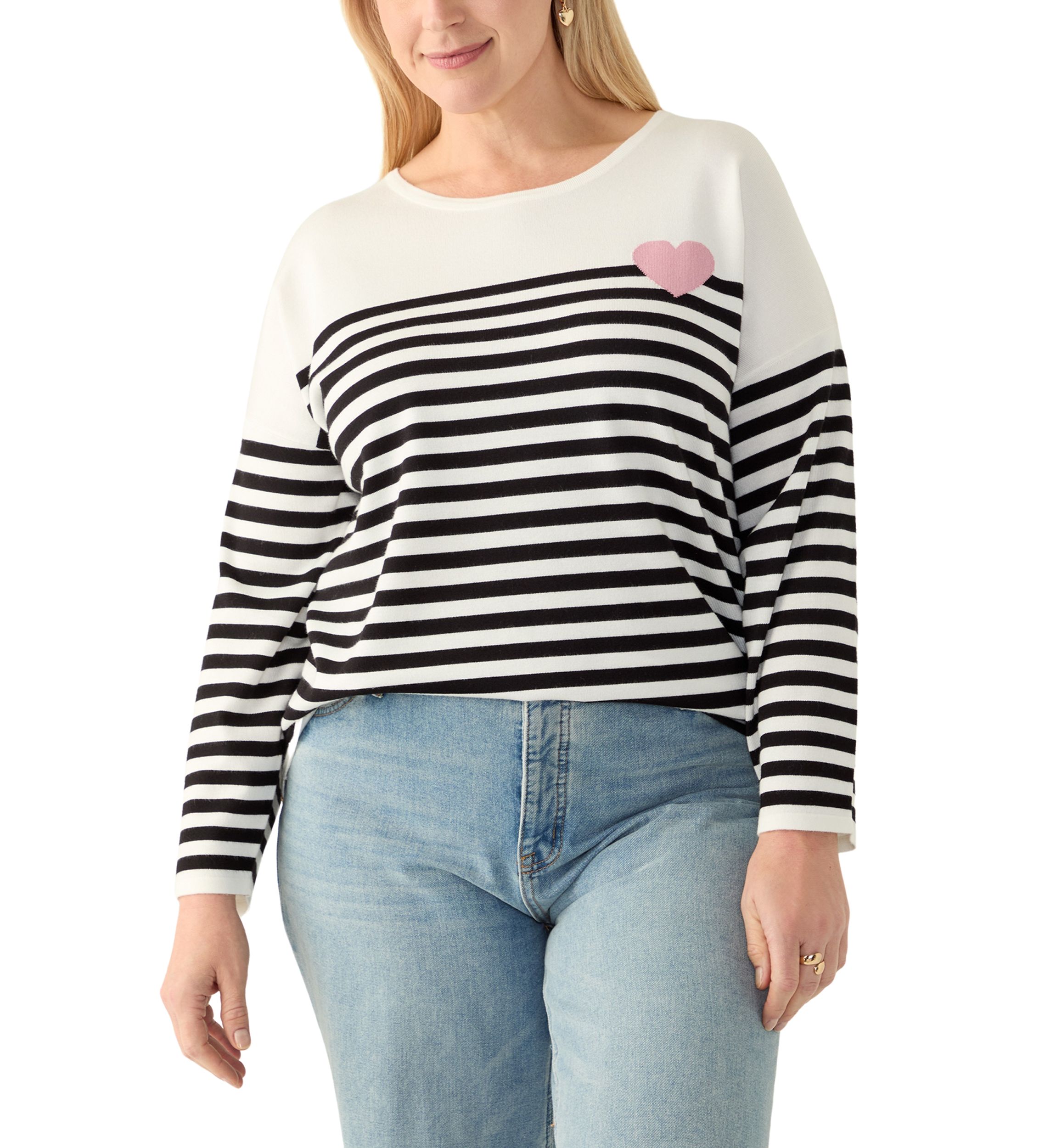 Plus Size Heart Intarsia Stripe Sweater 