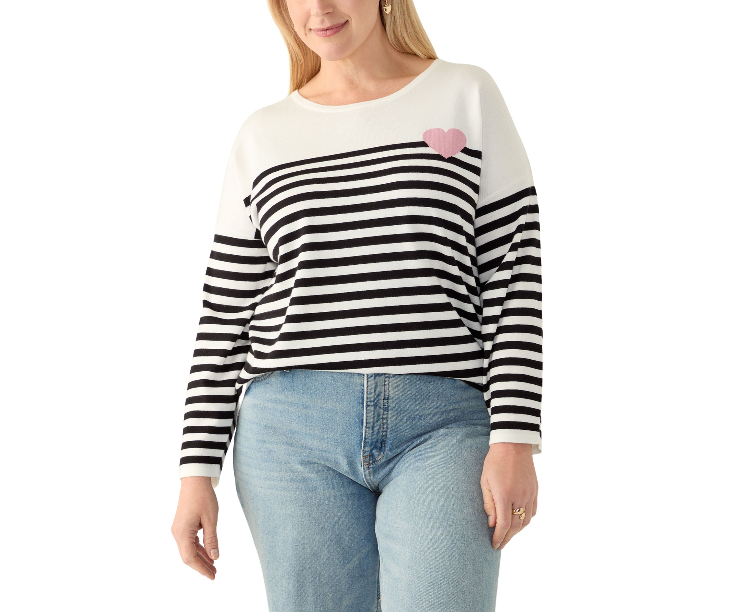 Plus Size Heart Intarsia Stripe Sweater 