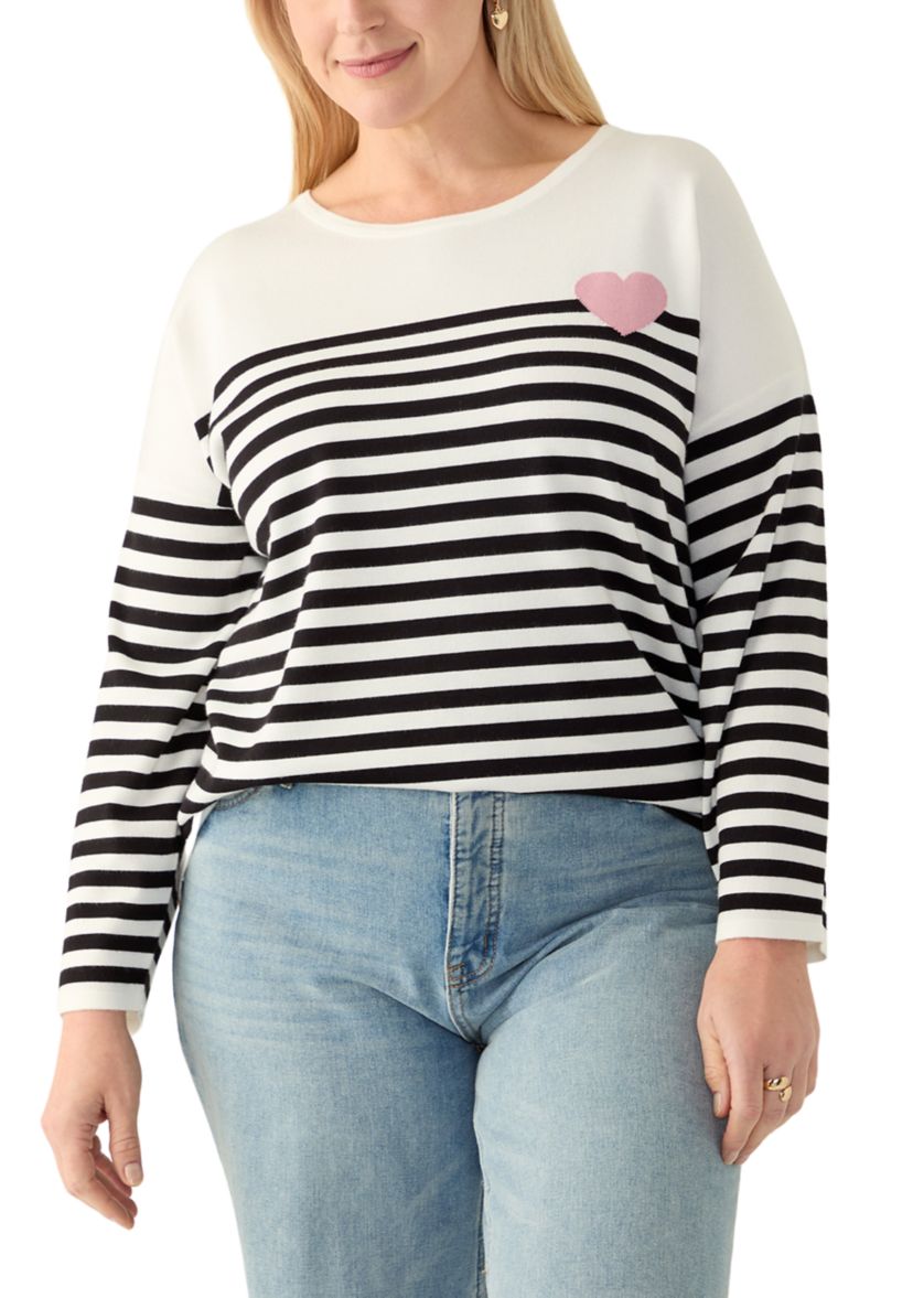 Plus Size Heart Intarsia Stripe Sweater 
