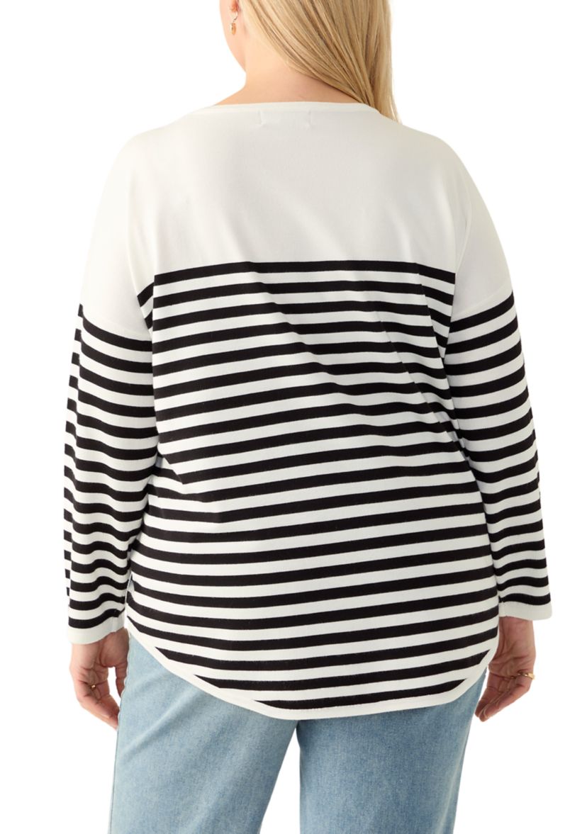 Plus Size Heart Intarsia Stripe Sweater 