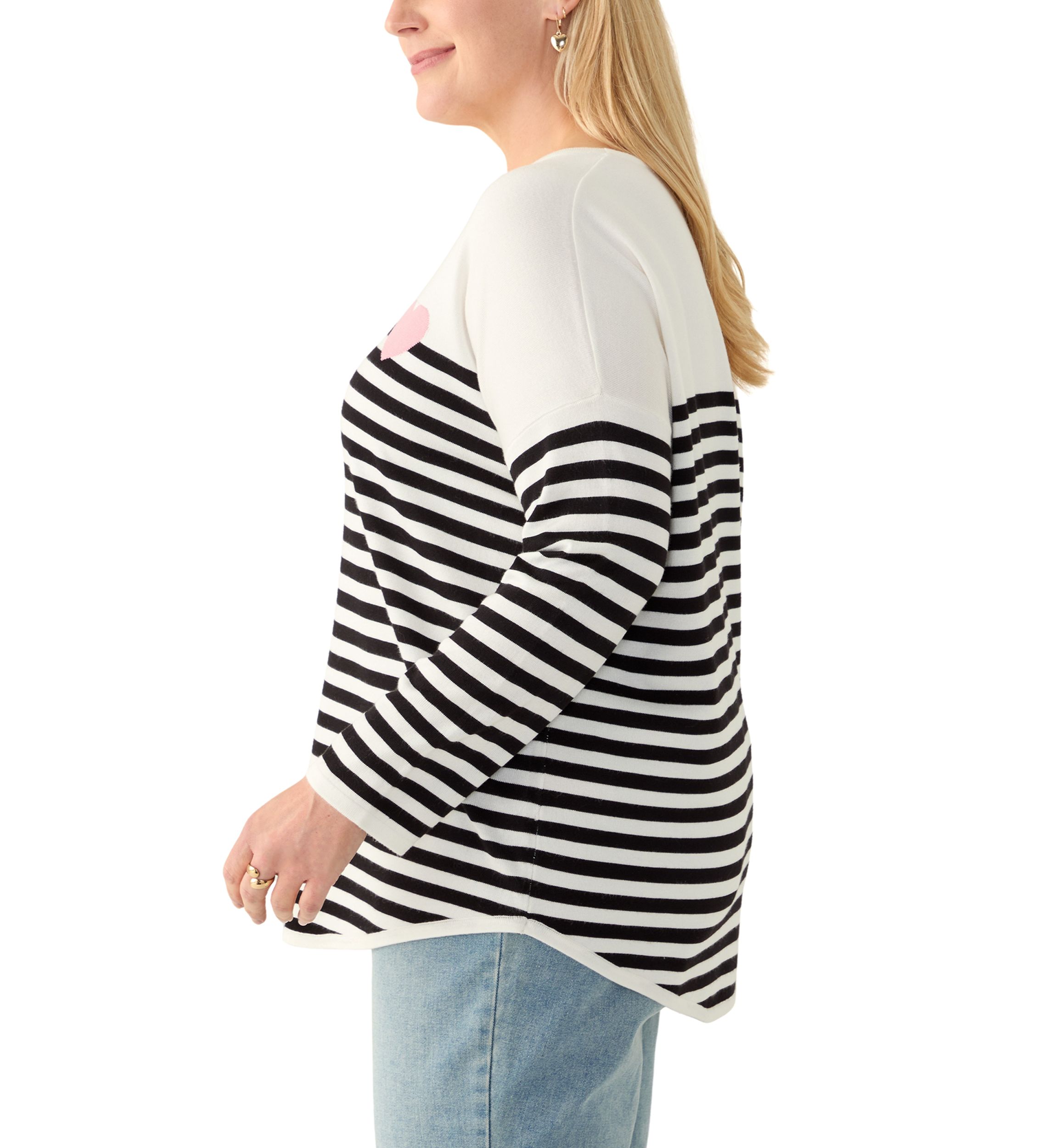 Plus Size Heart Intarsia Stripe Sweater 
