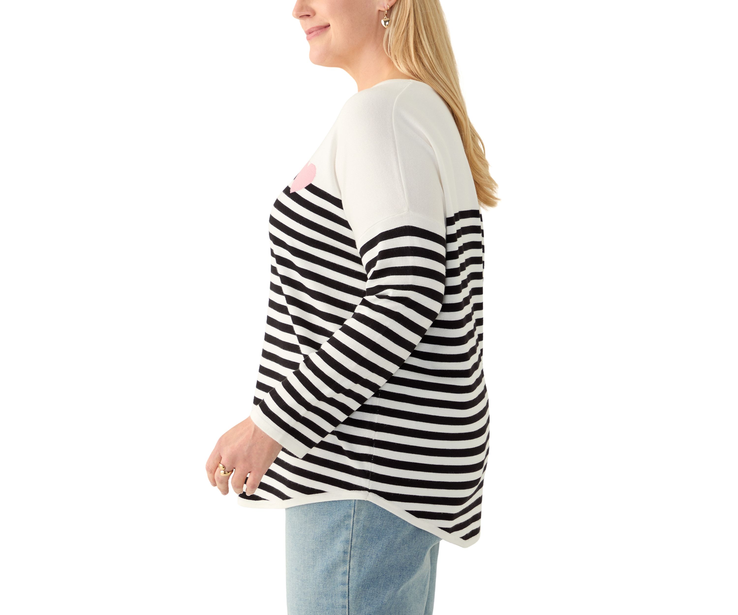 Plus Size Heart Intarsia Stripe Sweater 