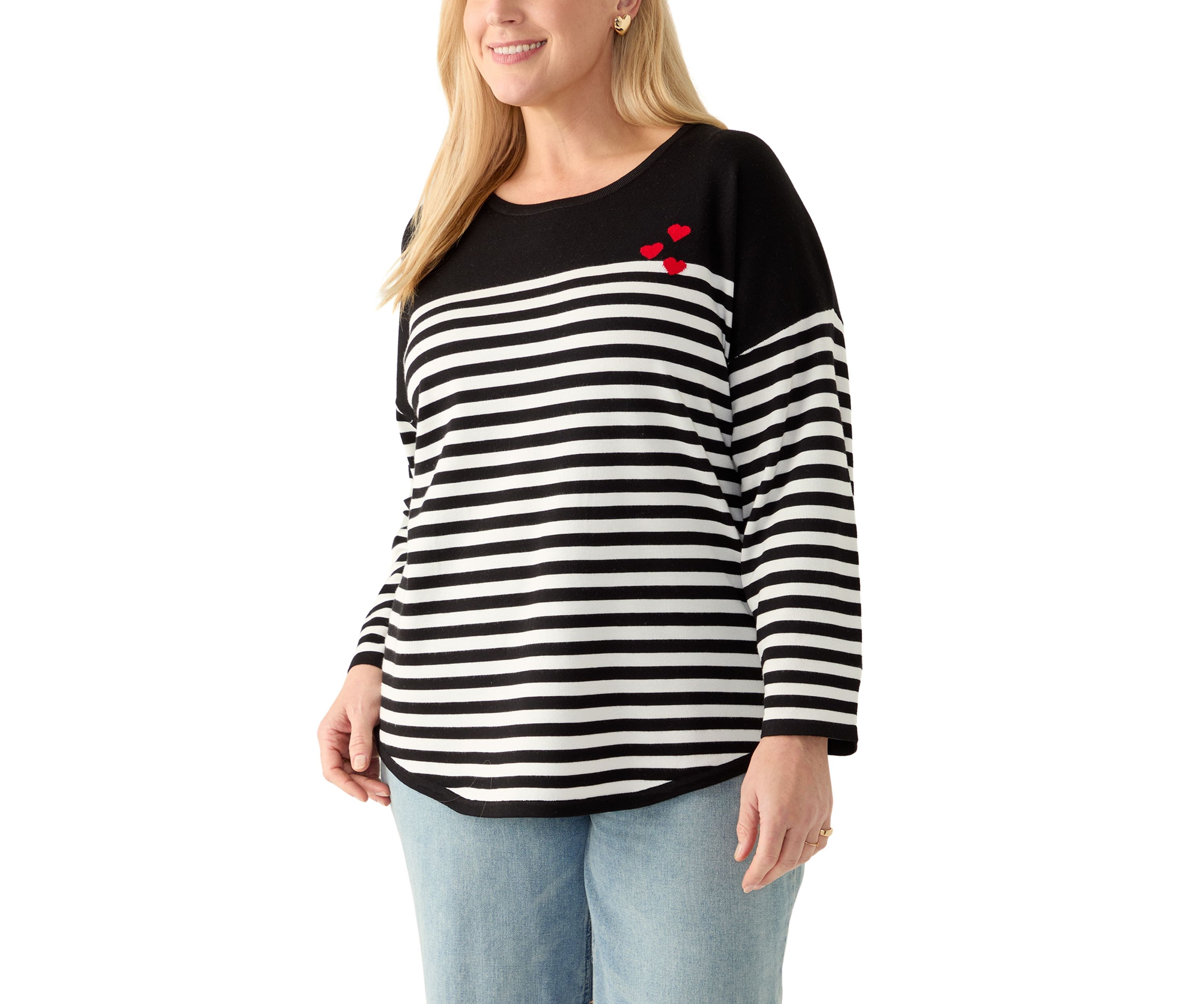 Plus Size Heart Intarsia Stripe Sweater