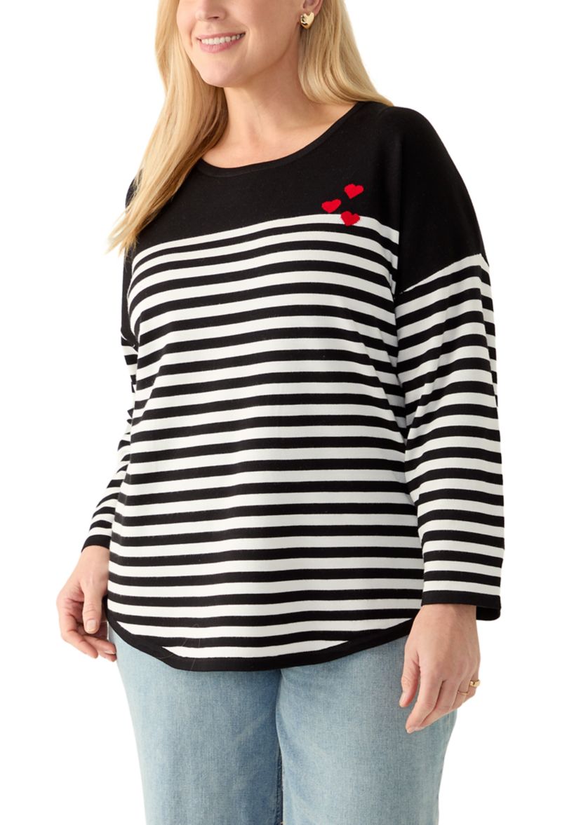 Plus Size Heart Intarsia Stripe Sweater