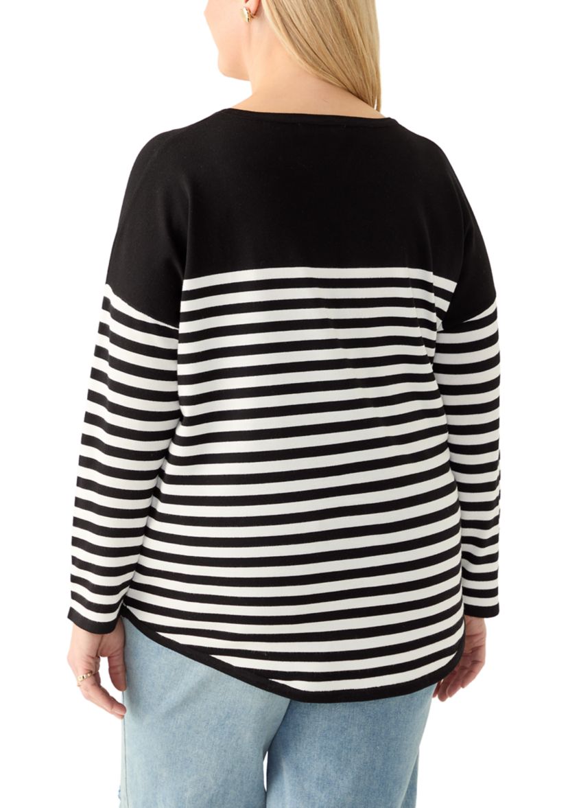 Plus Size Heart Intarsia Stripe Sweater