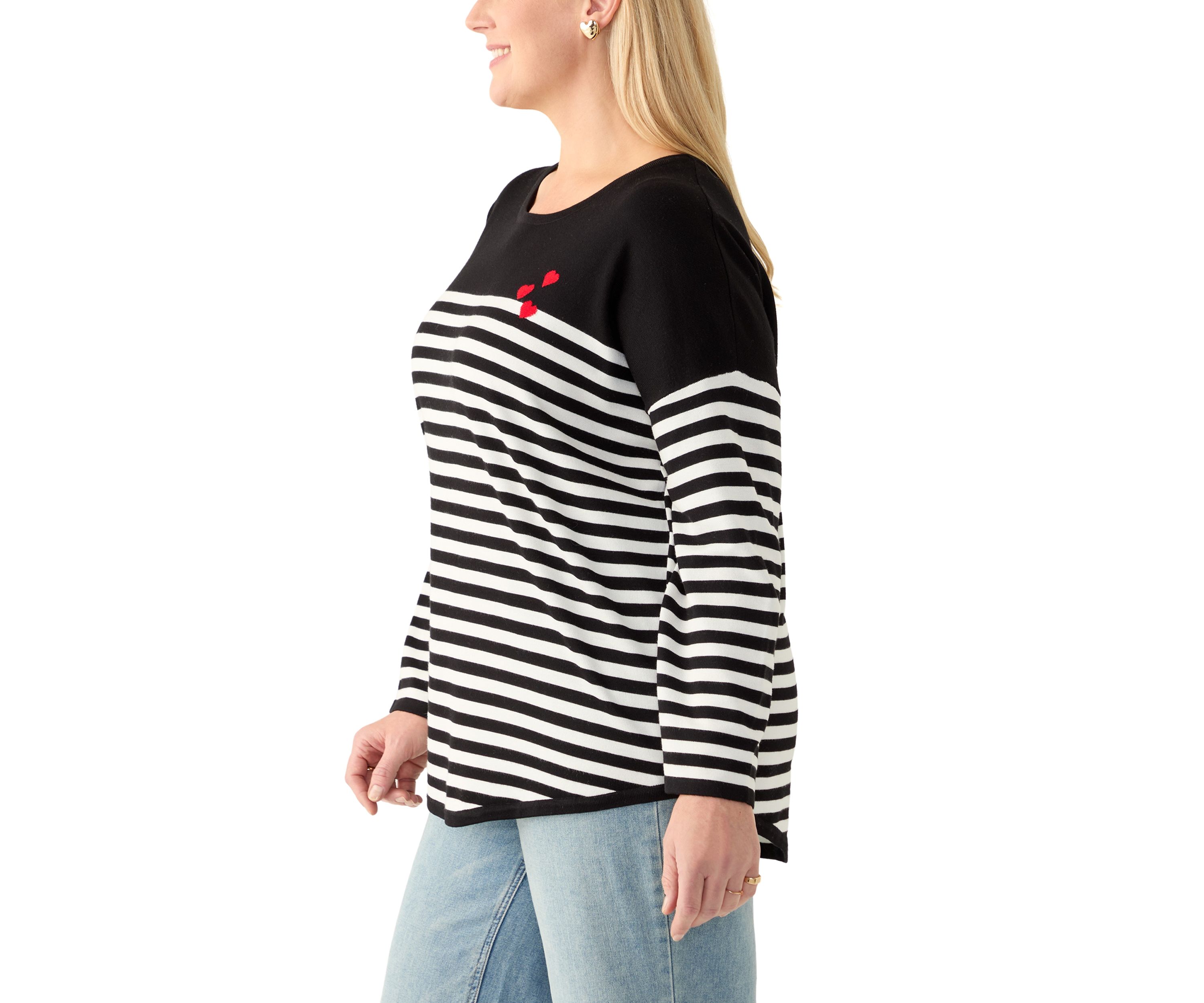 Plus Size Heart Intarsia Stripe Sweater