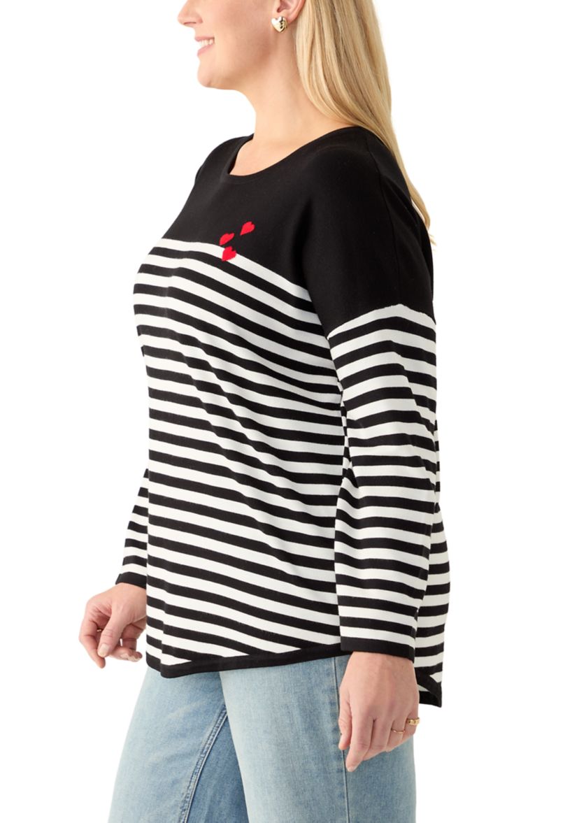 Plus Size Heart Intarsia Stripe Sweater