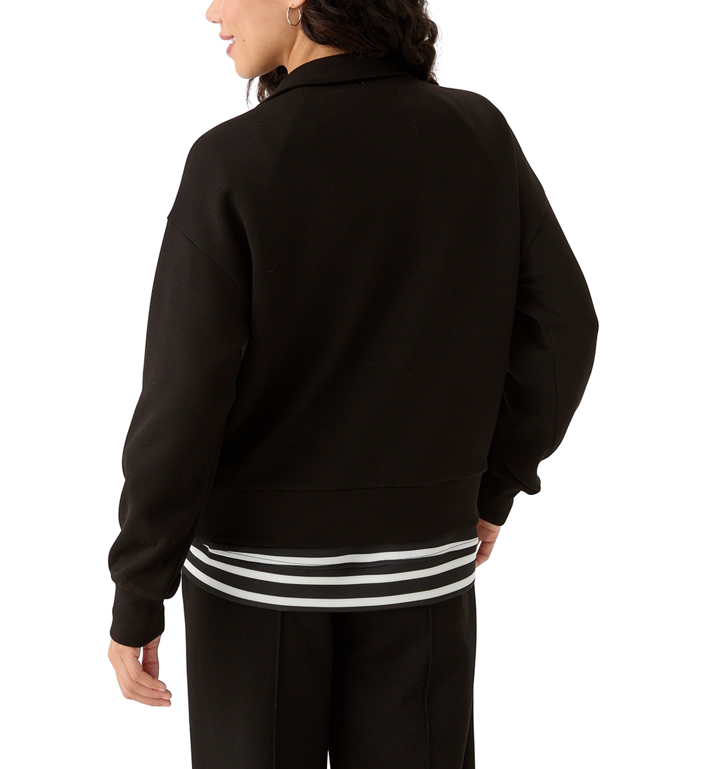 Petite Zip Drop Shoulder Top with Shirred Cuffs