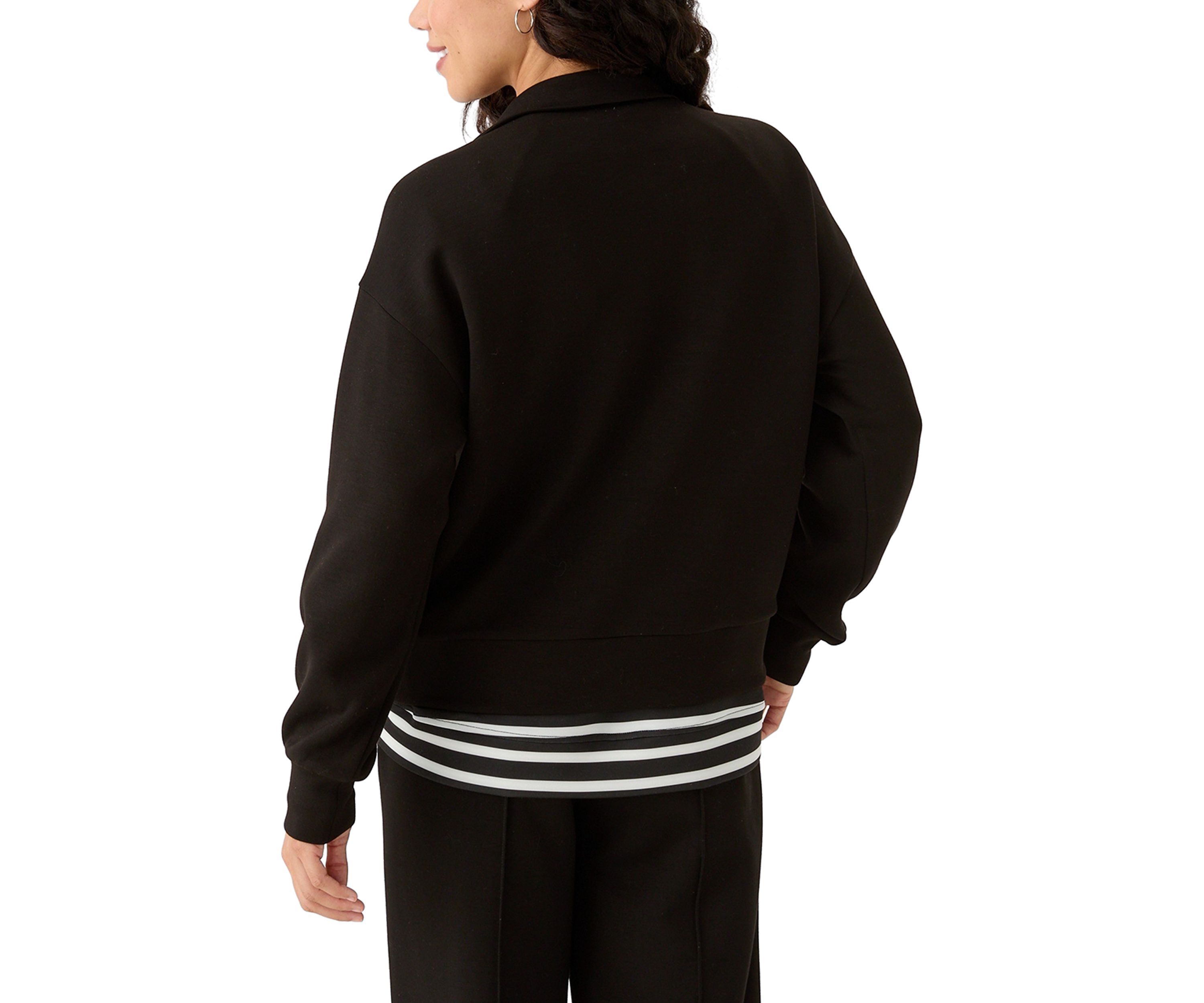 Petite Zip Drop Shoulder Top with Shirred Cuffs