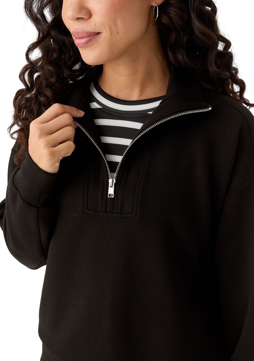 Petite Zip Drop Shoulder Top with Shirred Cuffs