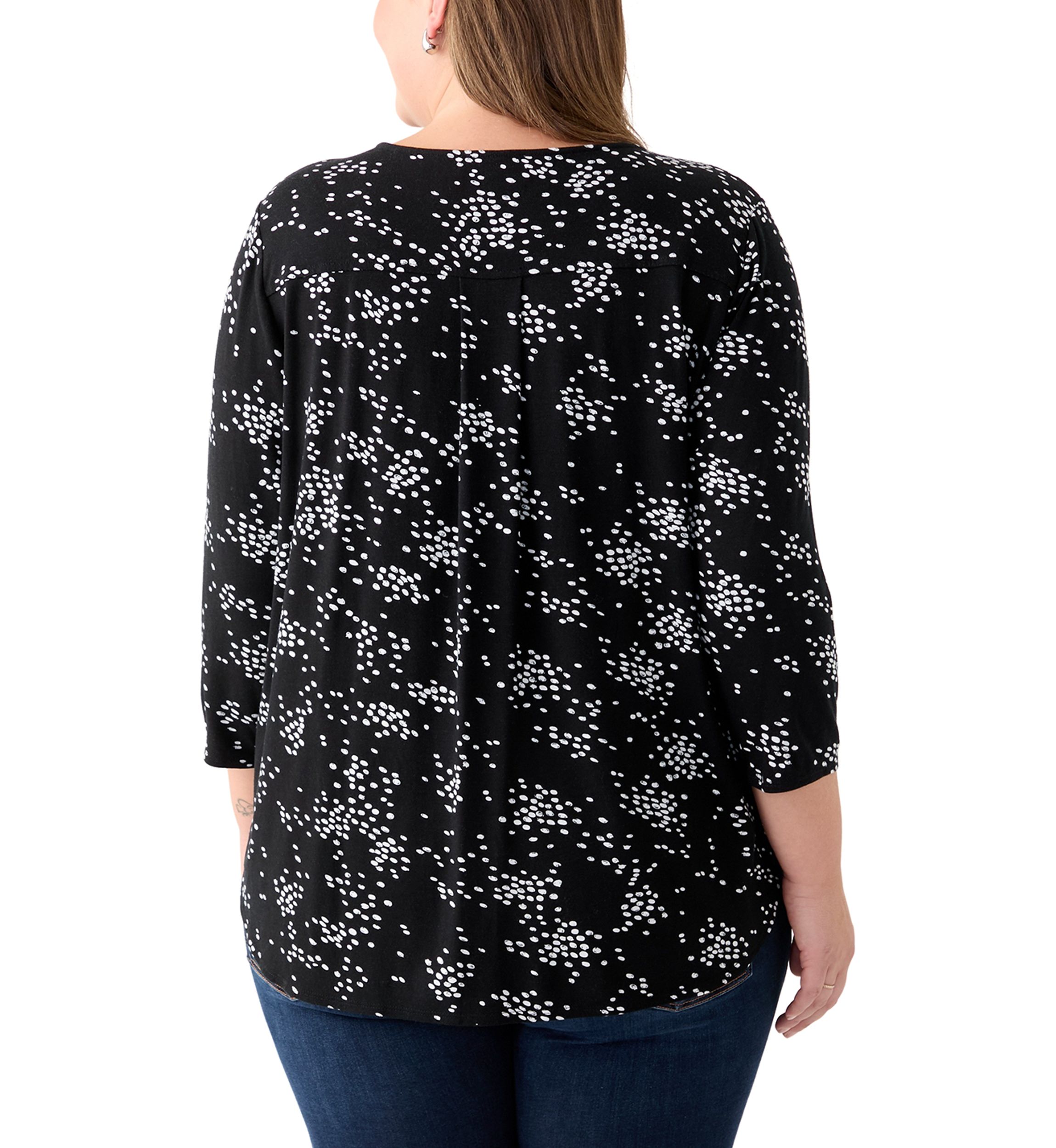 Plus Size 3/4 Sleeve Crew Round Neck High-Low Shirt 