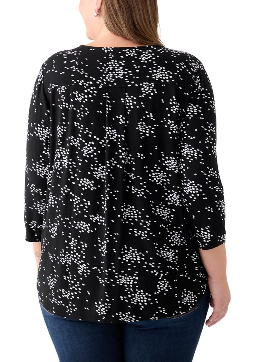 Plus Size 3/4 Sleeve Crew Round Neck High-Low Shirt 