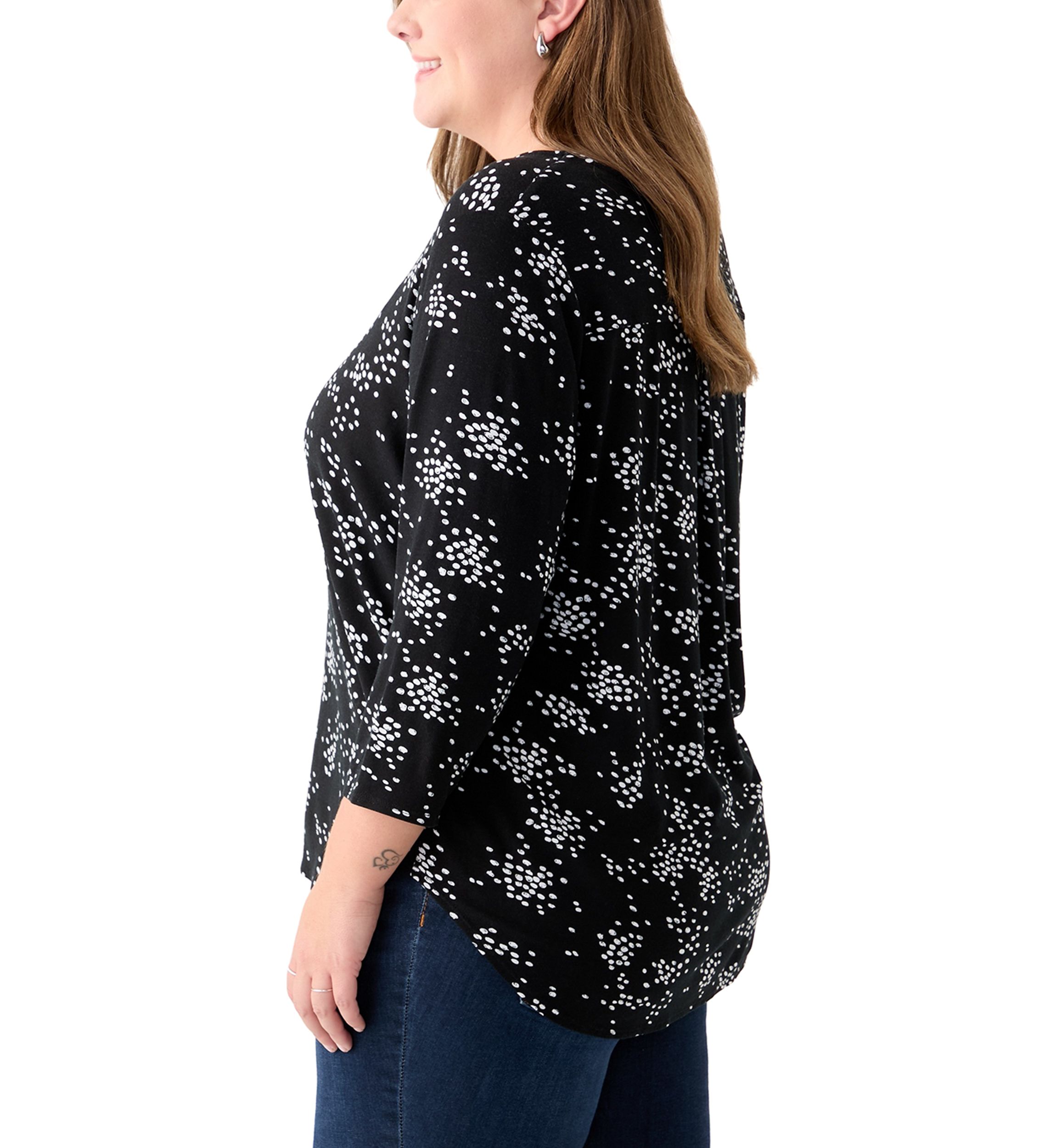 Plus Size 3/4 Sleeve Crew Round Neck High-Low Shirt 