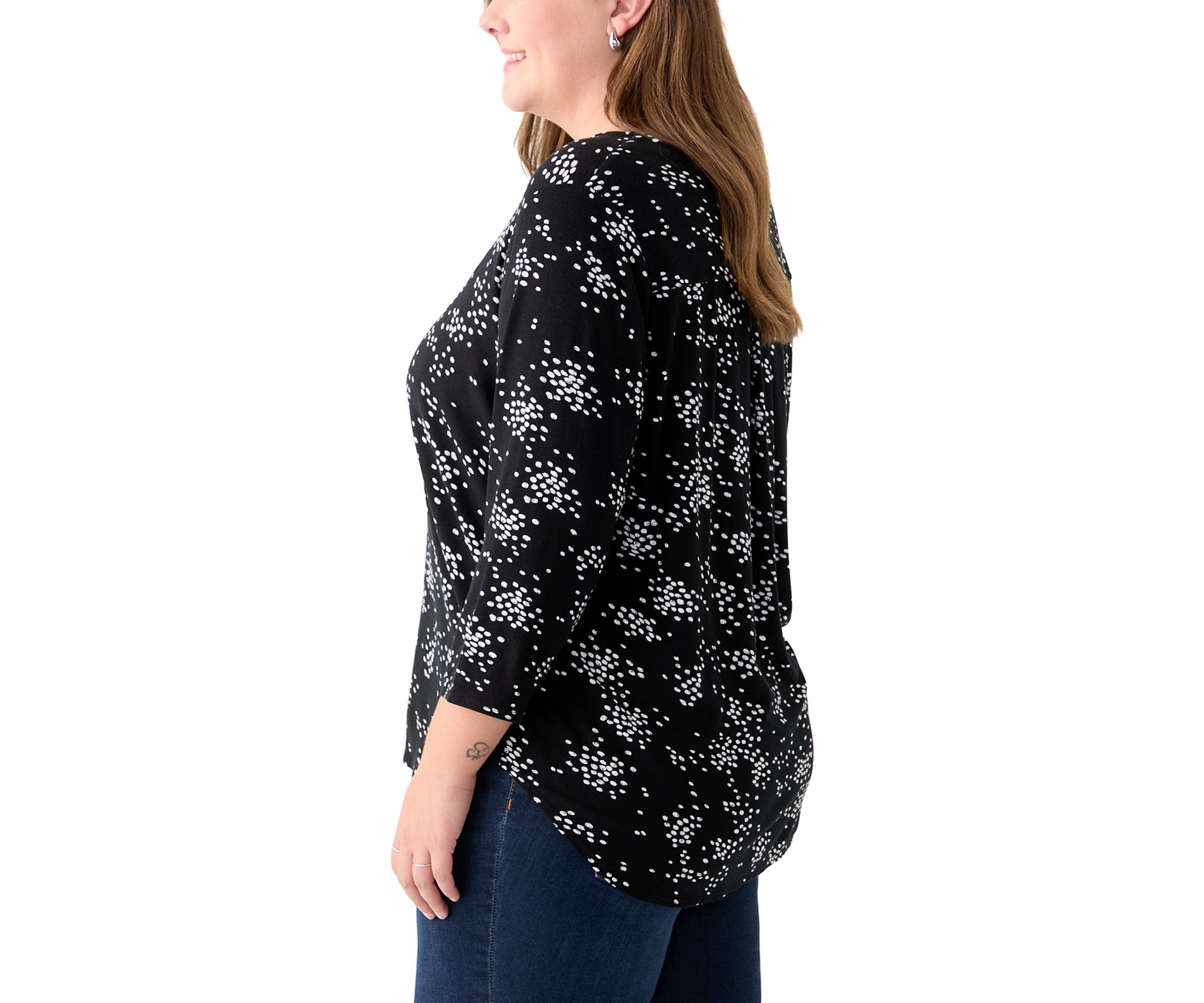 Plus Size 3/4 Sleeve Crew Round Neck High-Low Shirt 