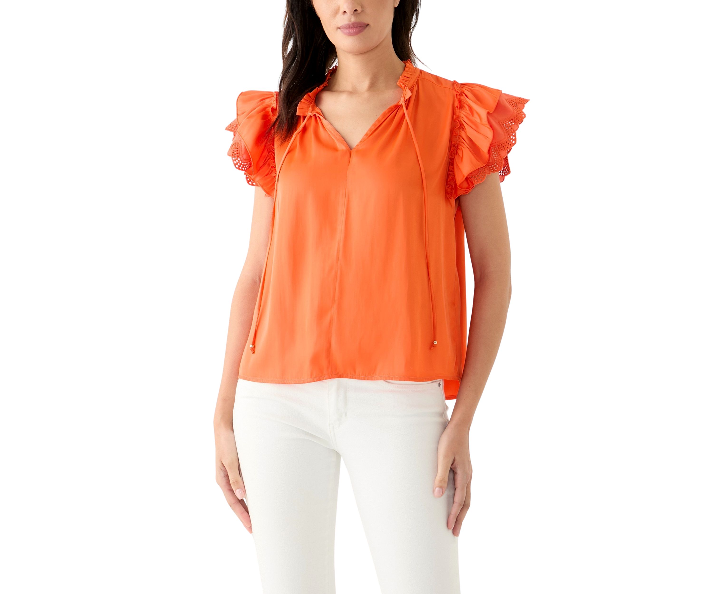 Womens Short Sleeve Airflow Tie Neck Blouse
