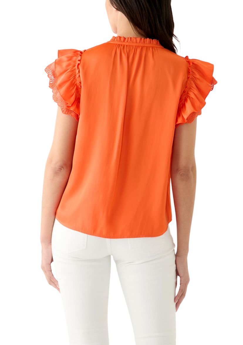 Womens Short Sleeve Airflow Tie Neck Blouse