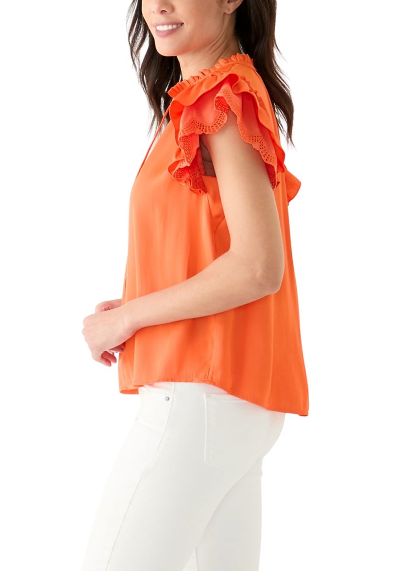 Womens Short Sleeve Airflow Tie Neck Blouse