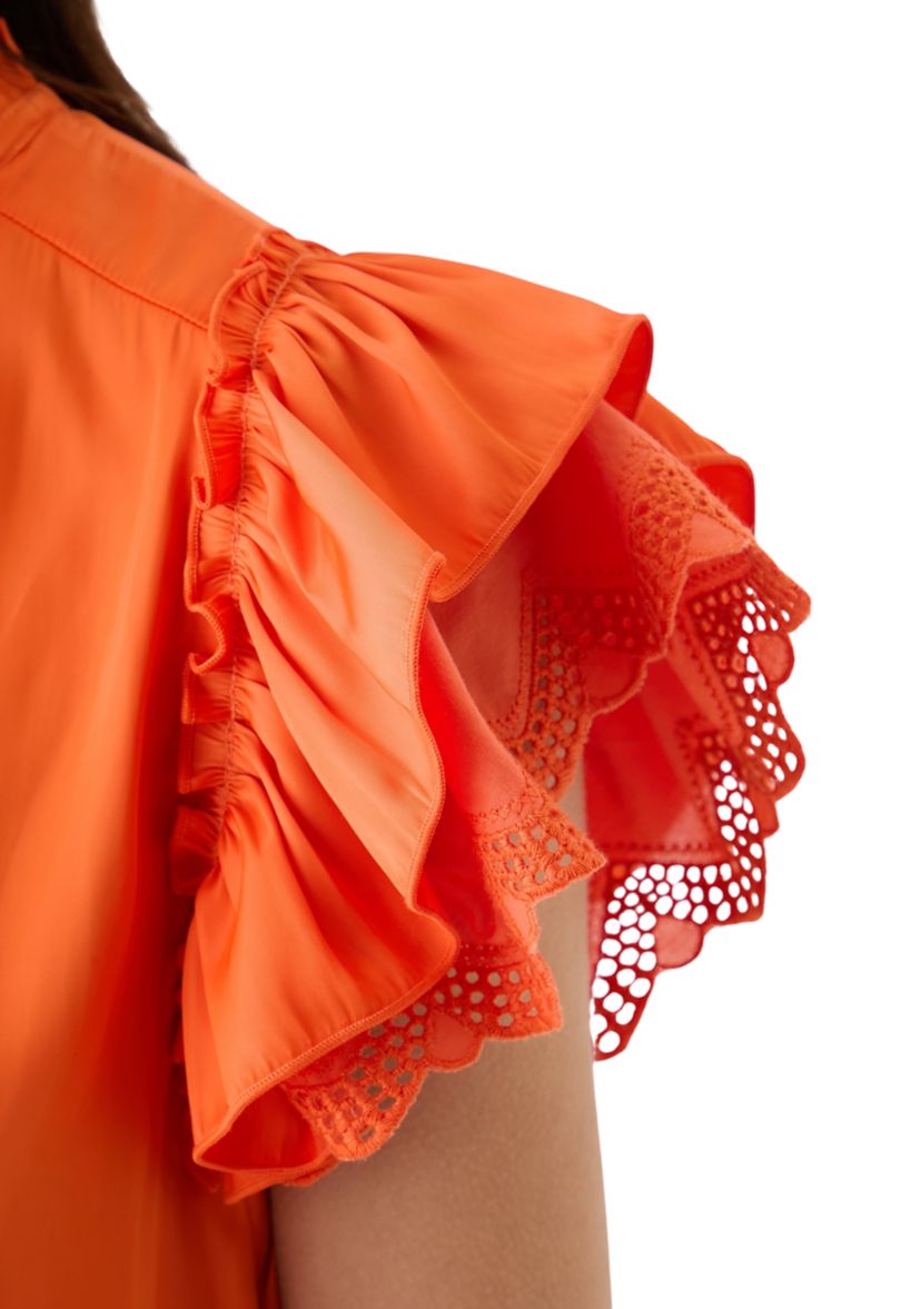 Womens Short Sleeve Airflow Tie Neck Blouse