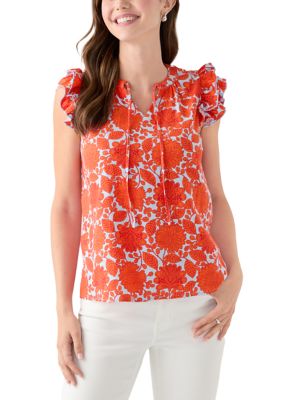 PHILOSOPHY BY REPUBLIC Women's Flutter Sleeve Printed Top