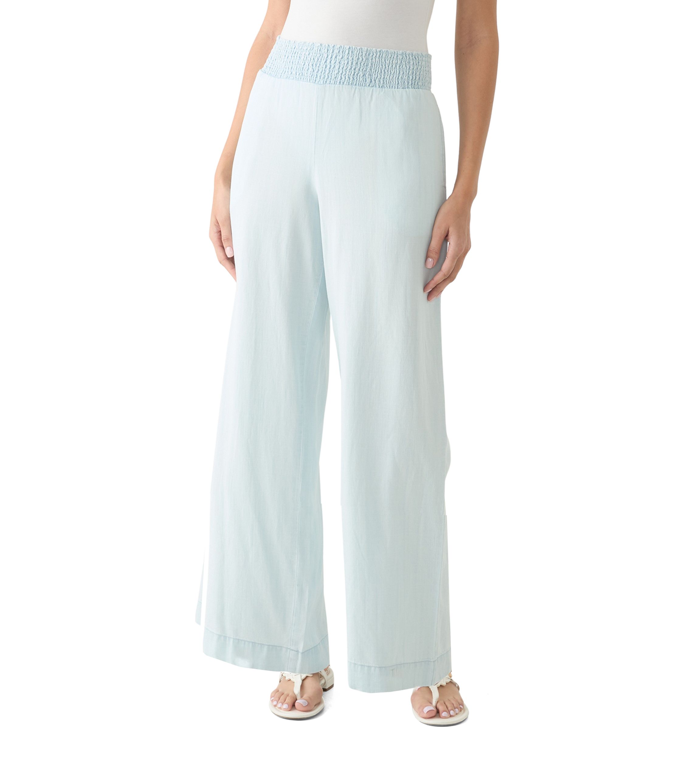 Womens Pull On Smocked Waist Wide Leg Pants
