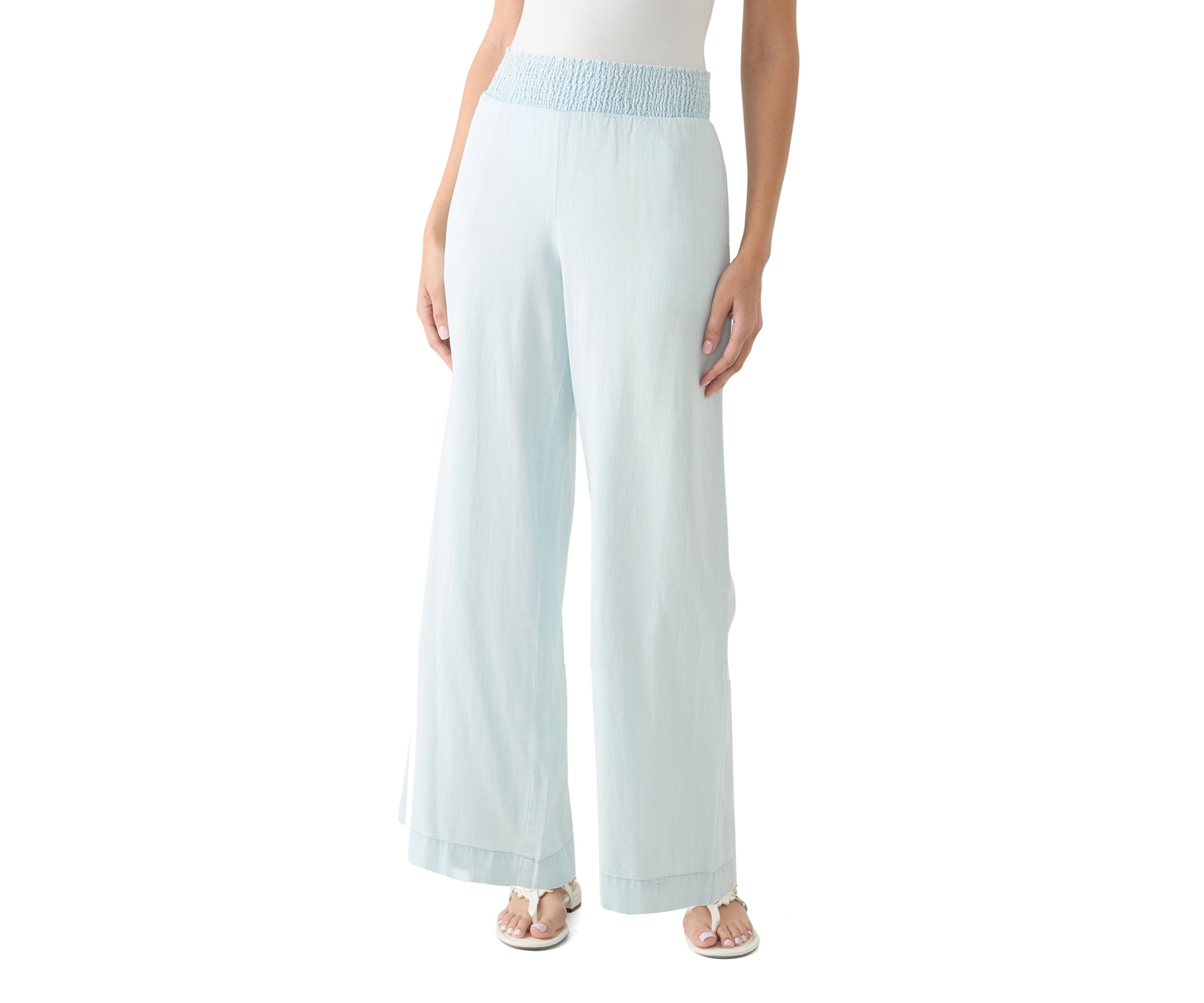 Womens Pull On Smocked Waist Wide Leg Pants