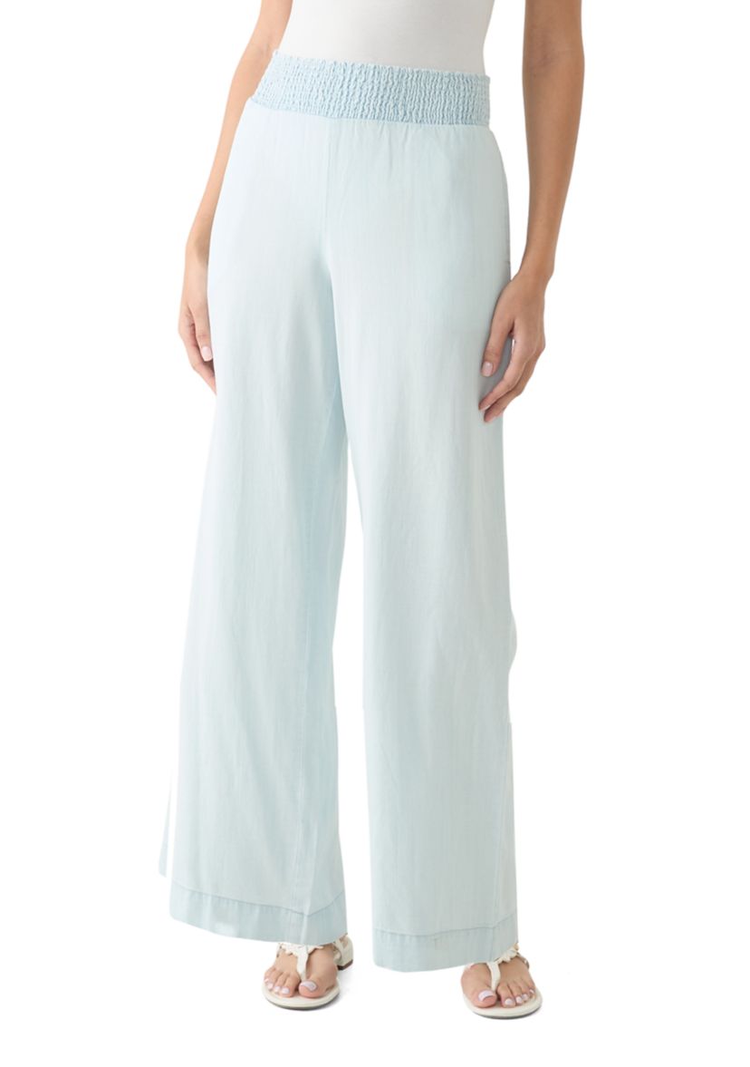 Womens Pull On Smocked Waist Wide Leg Pants