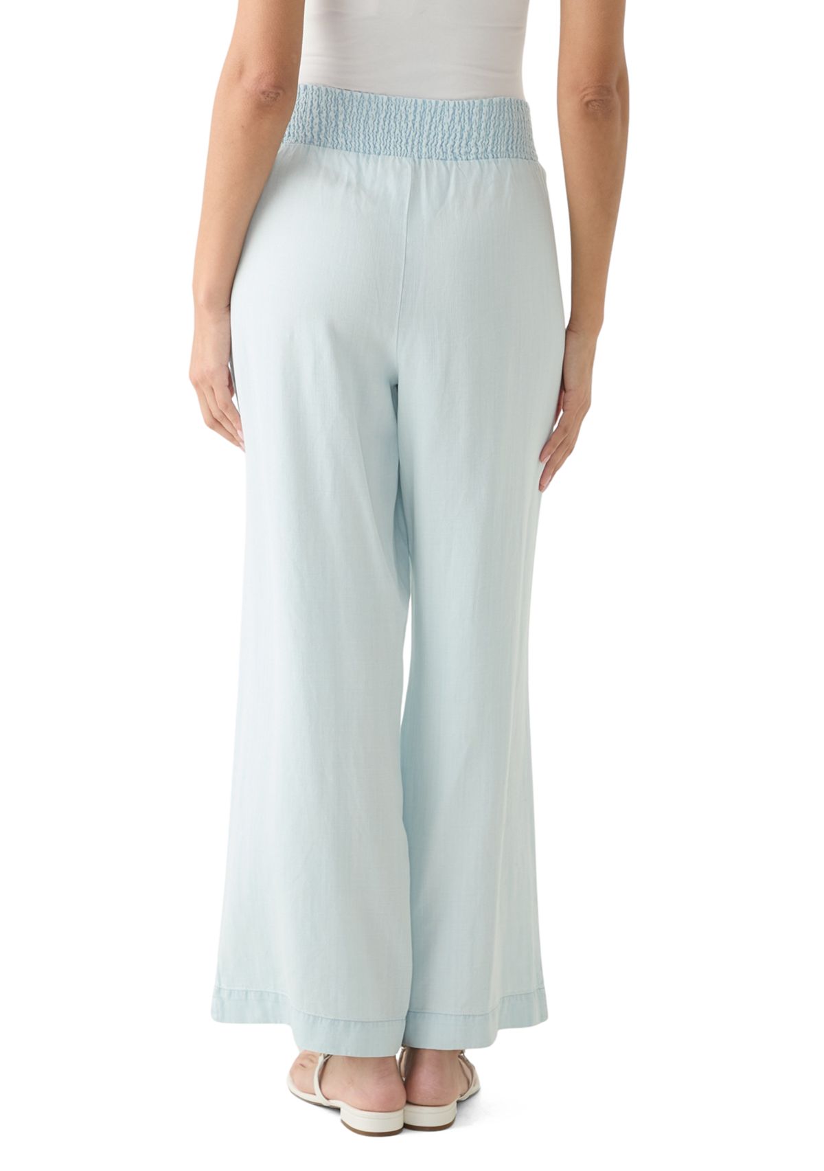 Womens Pull On Smocked Waist Wide Leg Pants