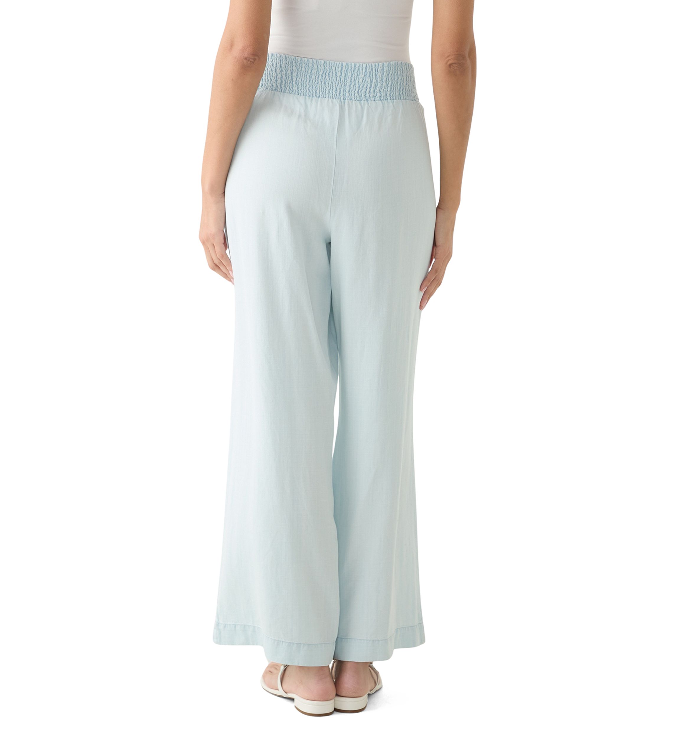 Womens Pull On Smocked Waist Wide Leg Pants