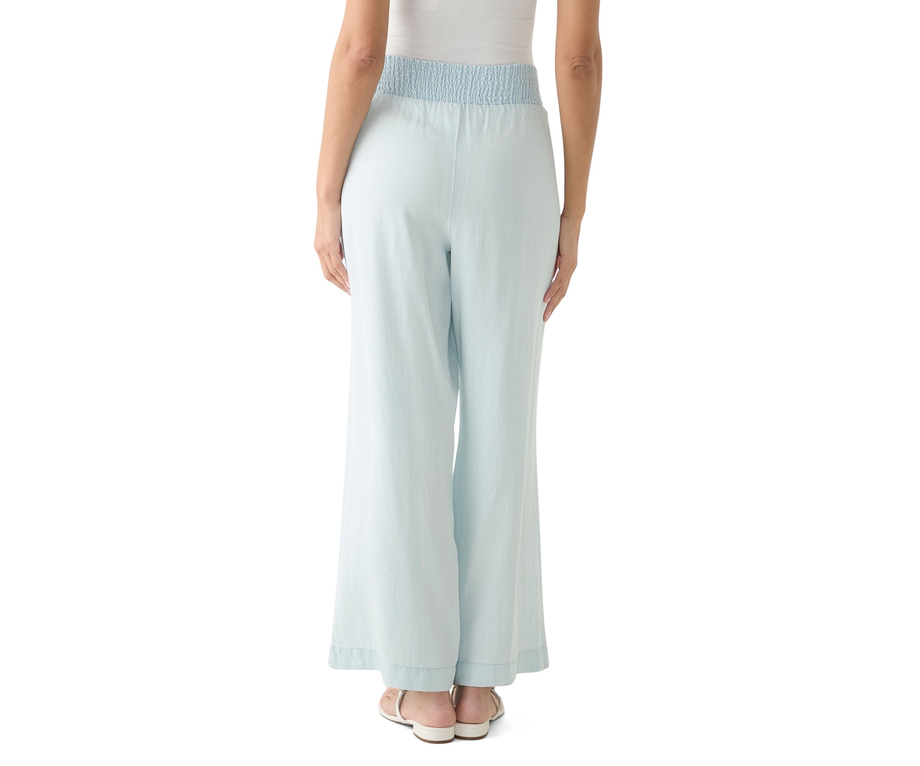 Womens Pull On Smocked Waist Wide Leg Pants
