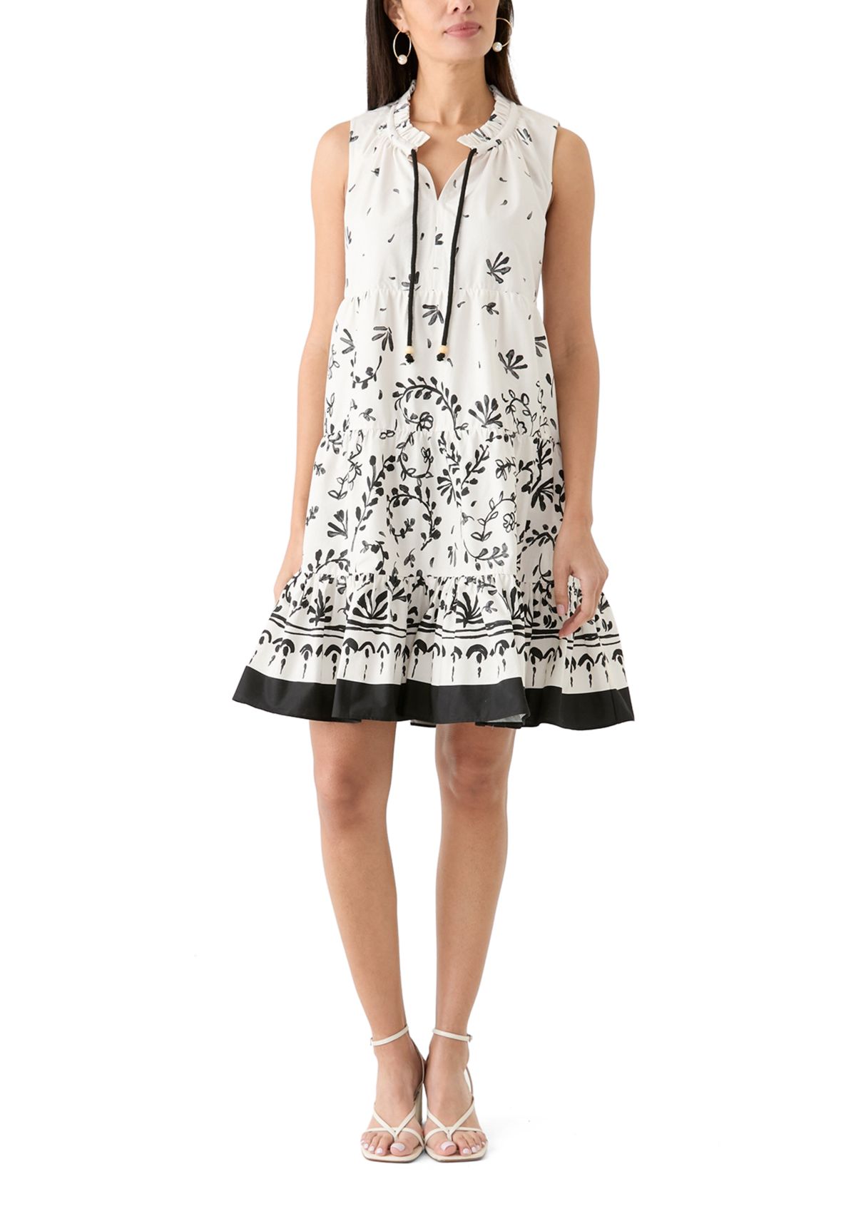 Womens Printed Sleeveless Tiered Dress