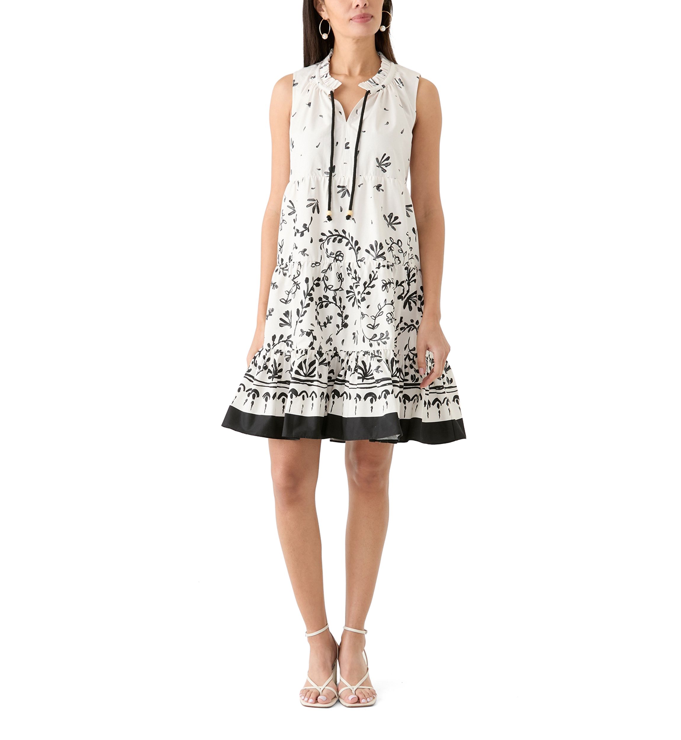 Womens Printed Sleeveless Tiered Dress