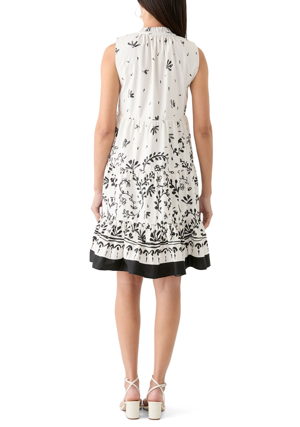 Womens Printed Sleeveless Tiered Dress
