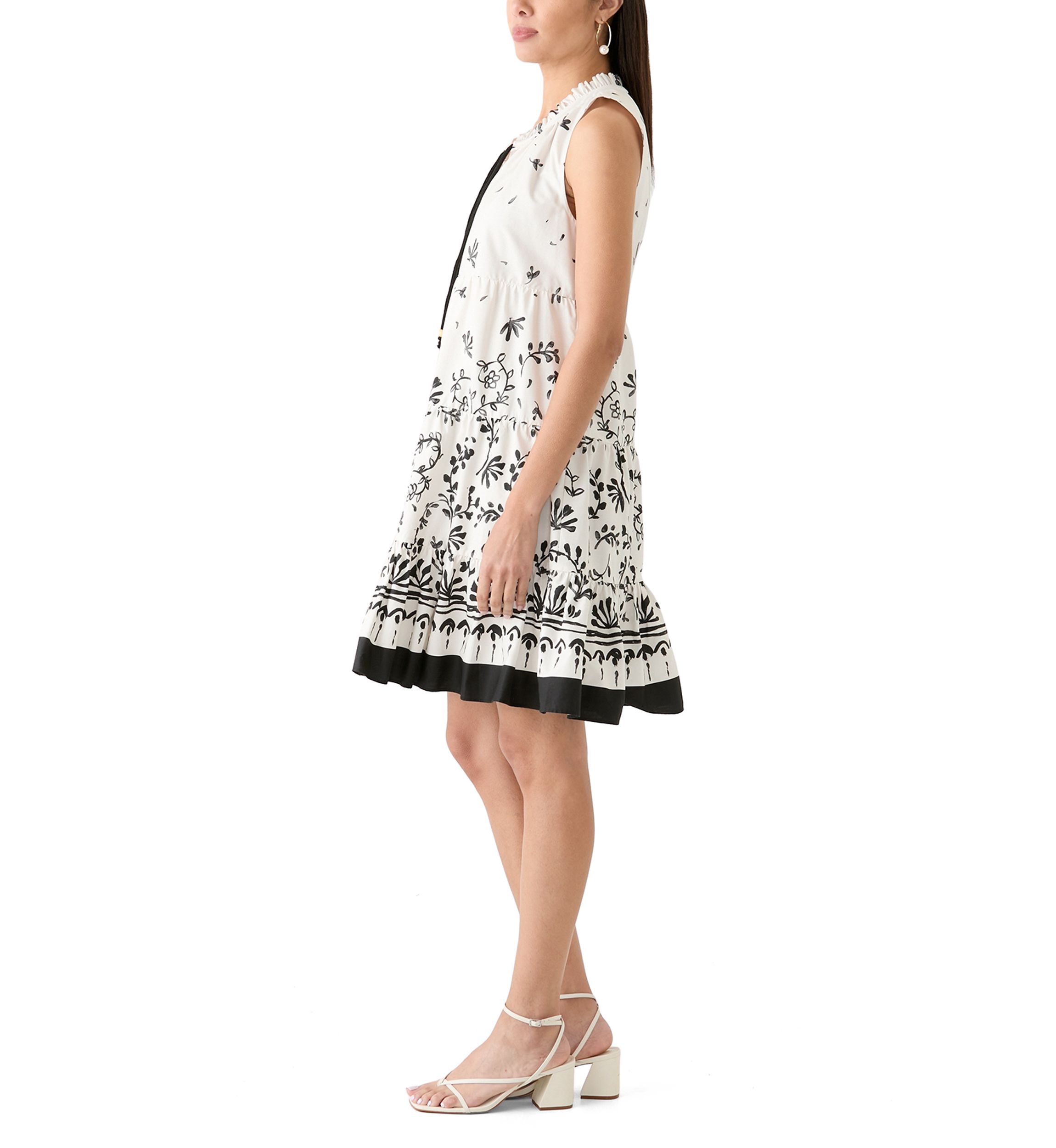 Womens Printed Sleeveless Tiered Dress