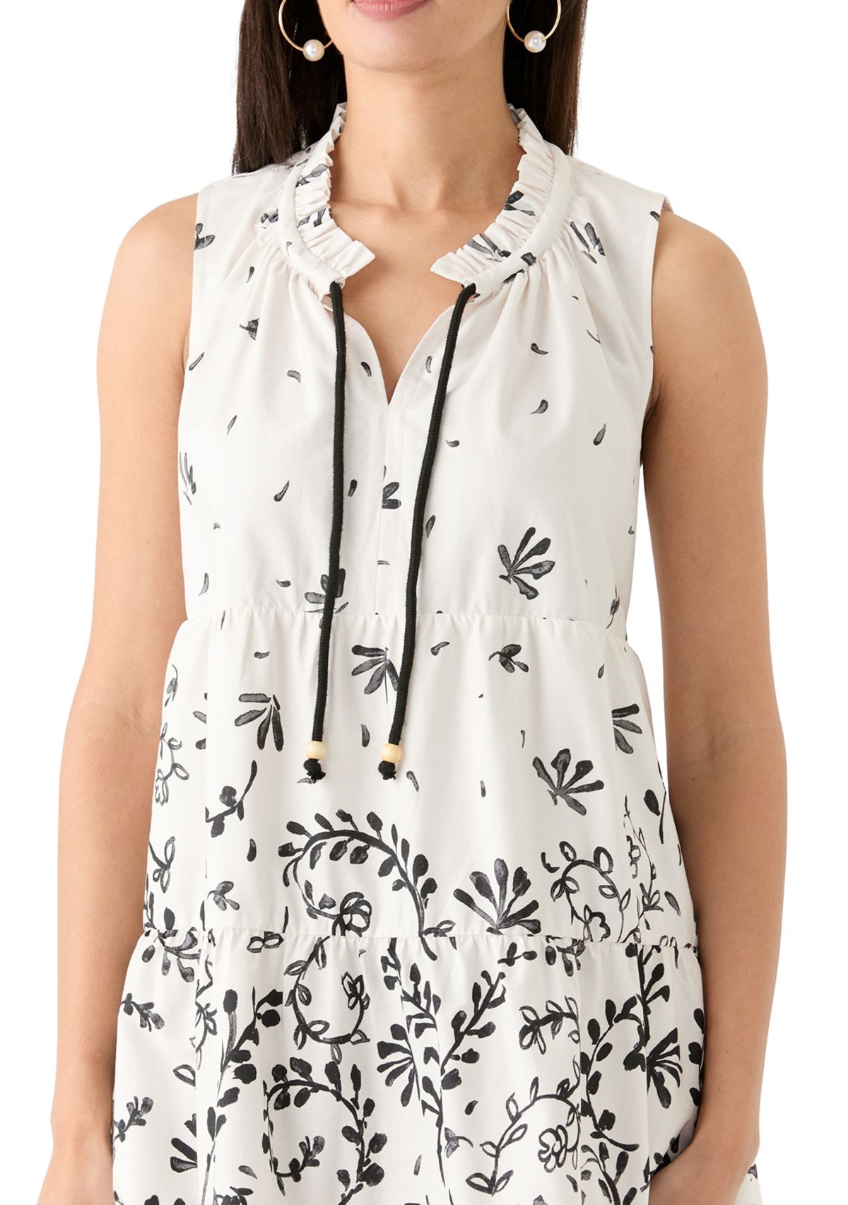 Womens Printed Sleeveless Tiered Dress
