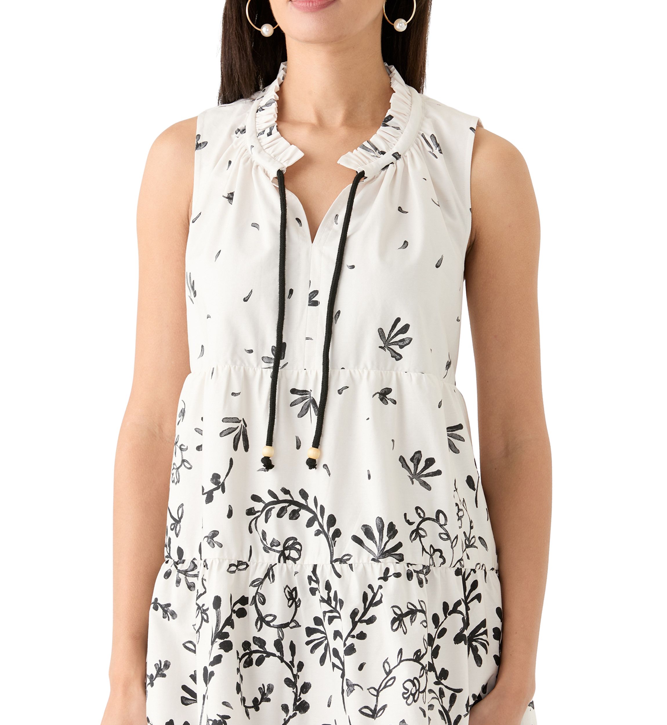 Womens Printed Sleeveless Tiered Dress