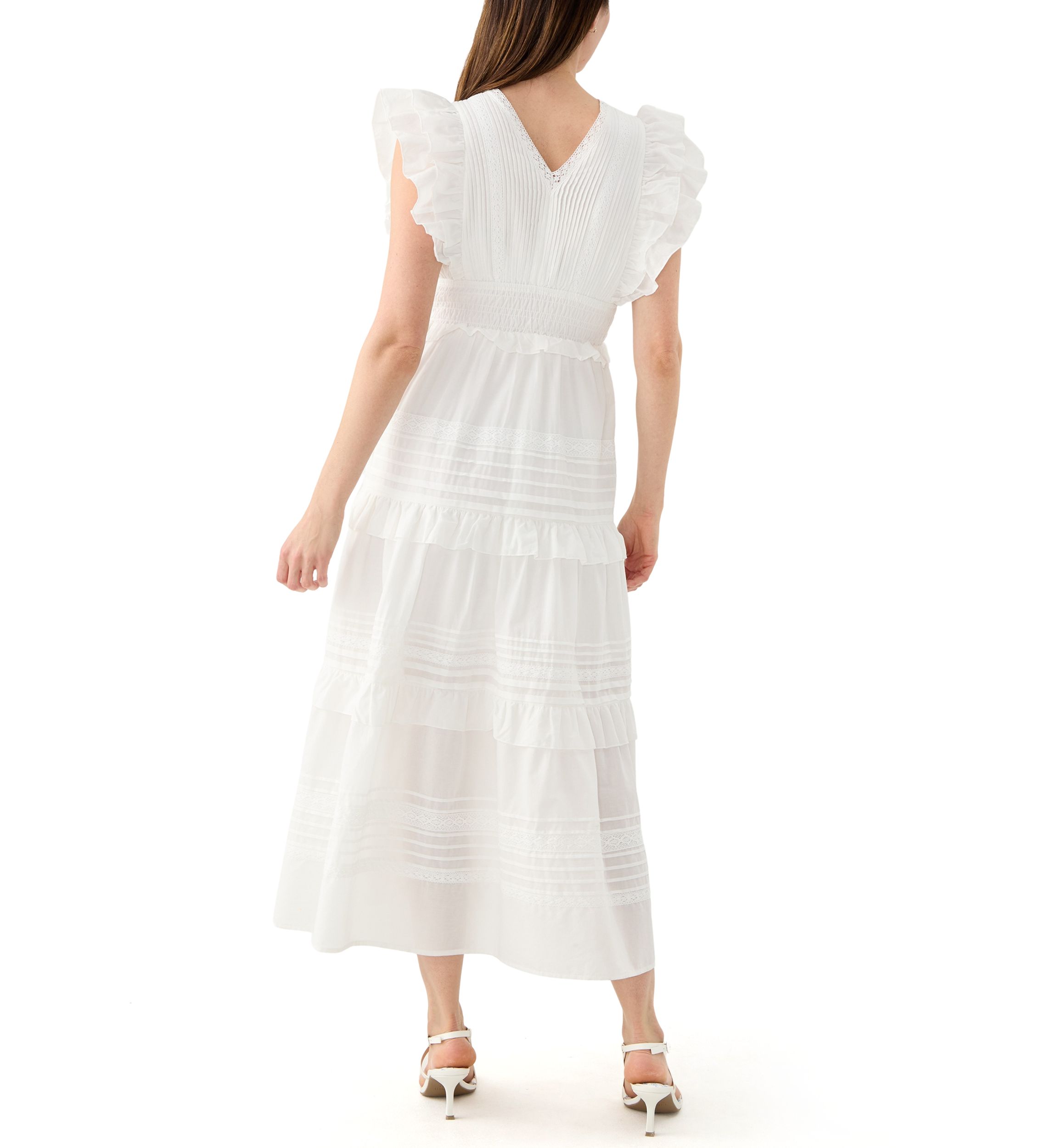 Womens Flutter Sleeve V-Neck Tiered Dress