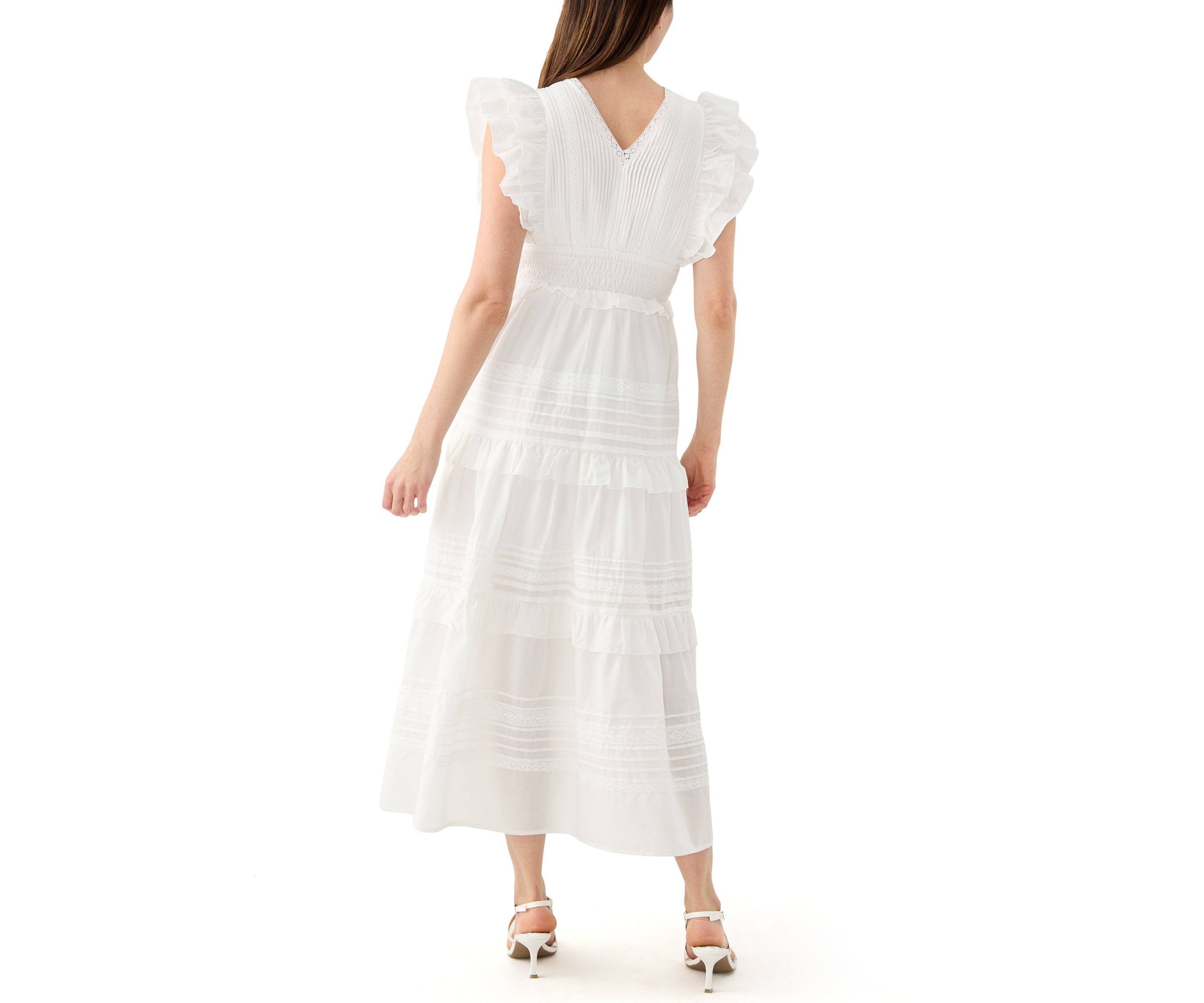 Womens Flutter Sleeve V-Neck Tiered Dress
