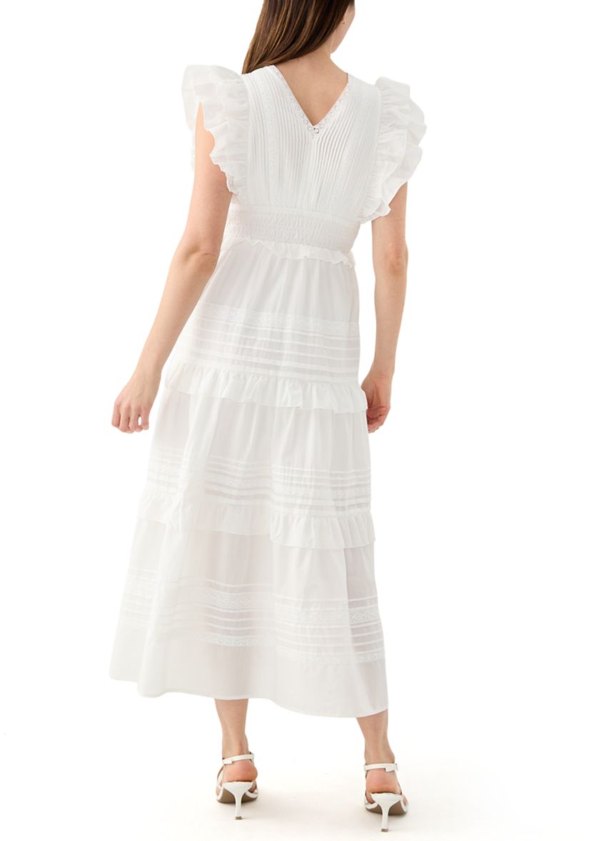Womens Flutter Sleeve V-Neck Tiered Dress