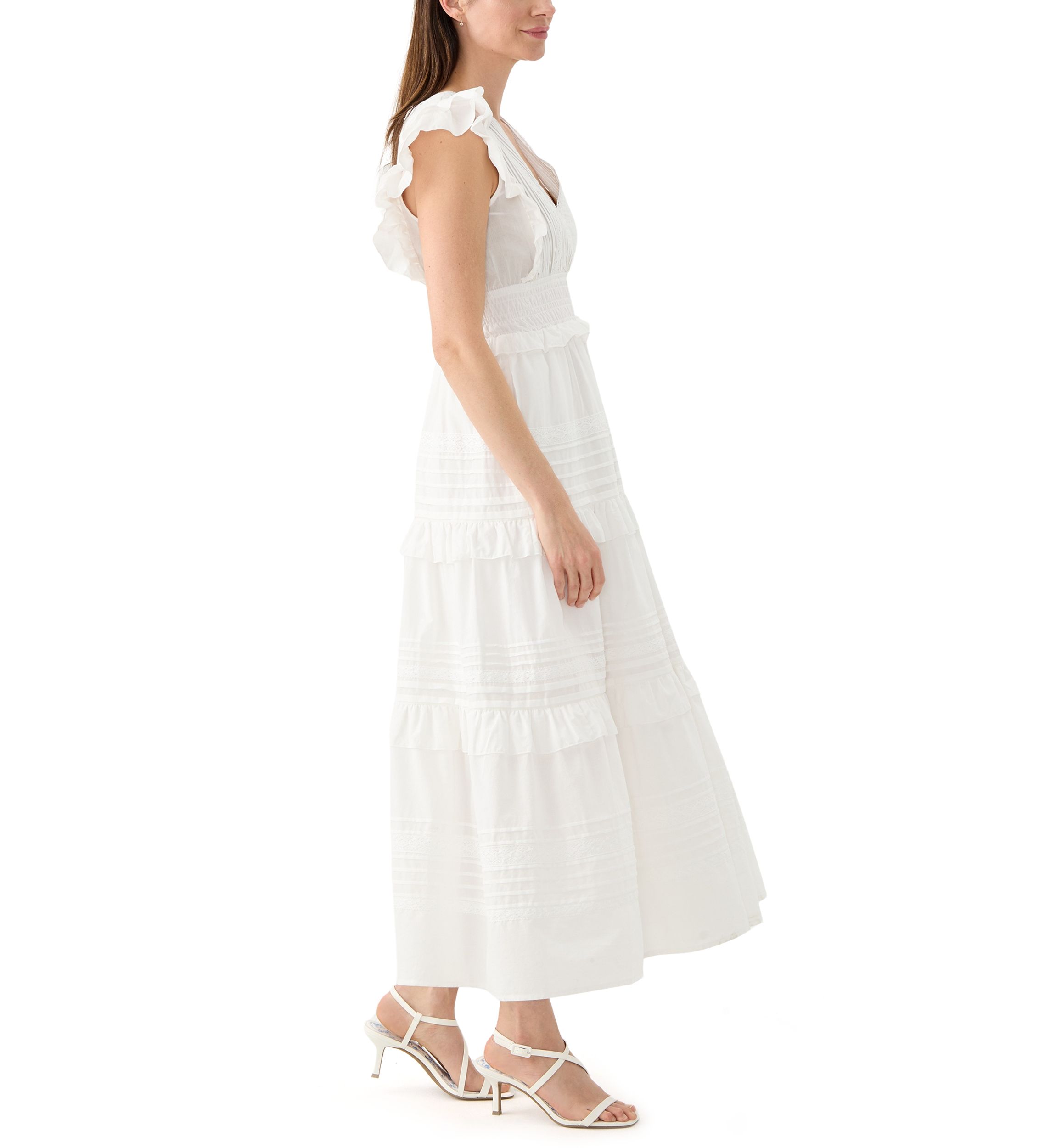 Womens Flutter Sleeve V-Neck Tiered Dress