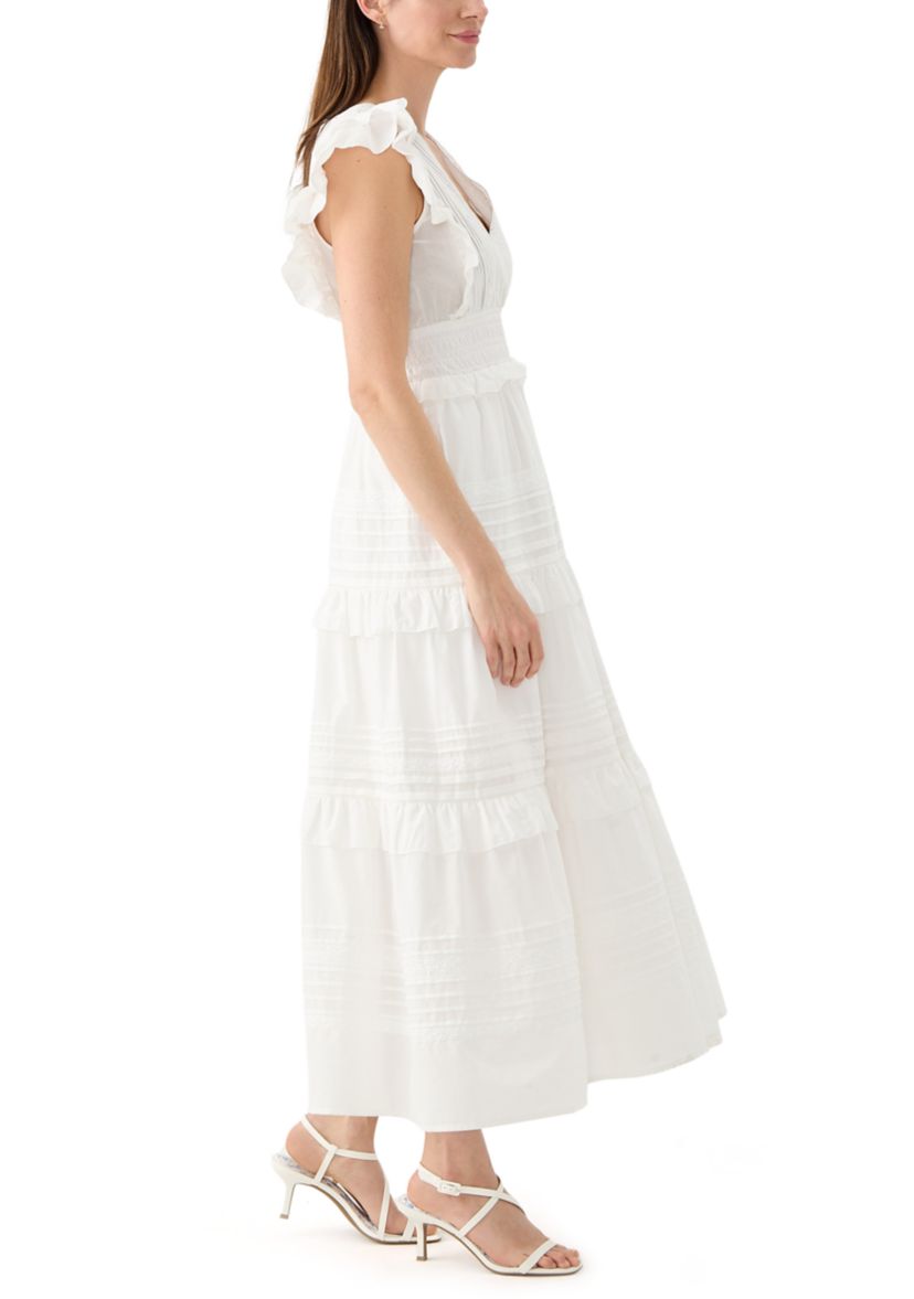 Womens Flutter Sleeve V-Neck Tiered Dress