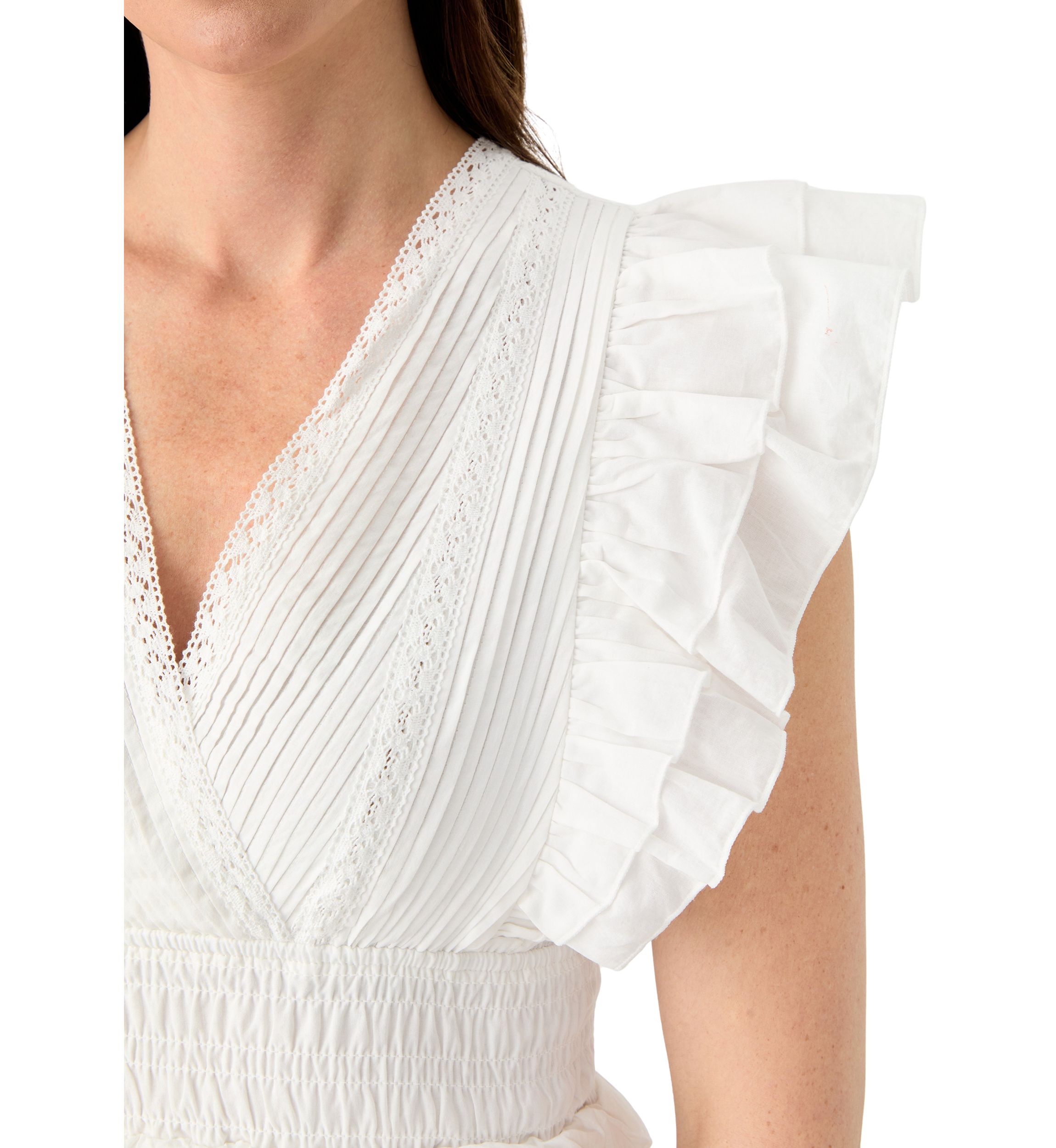 Womens Flutter Sleeve V-Neck Tiered Dress