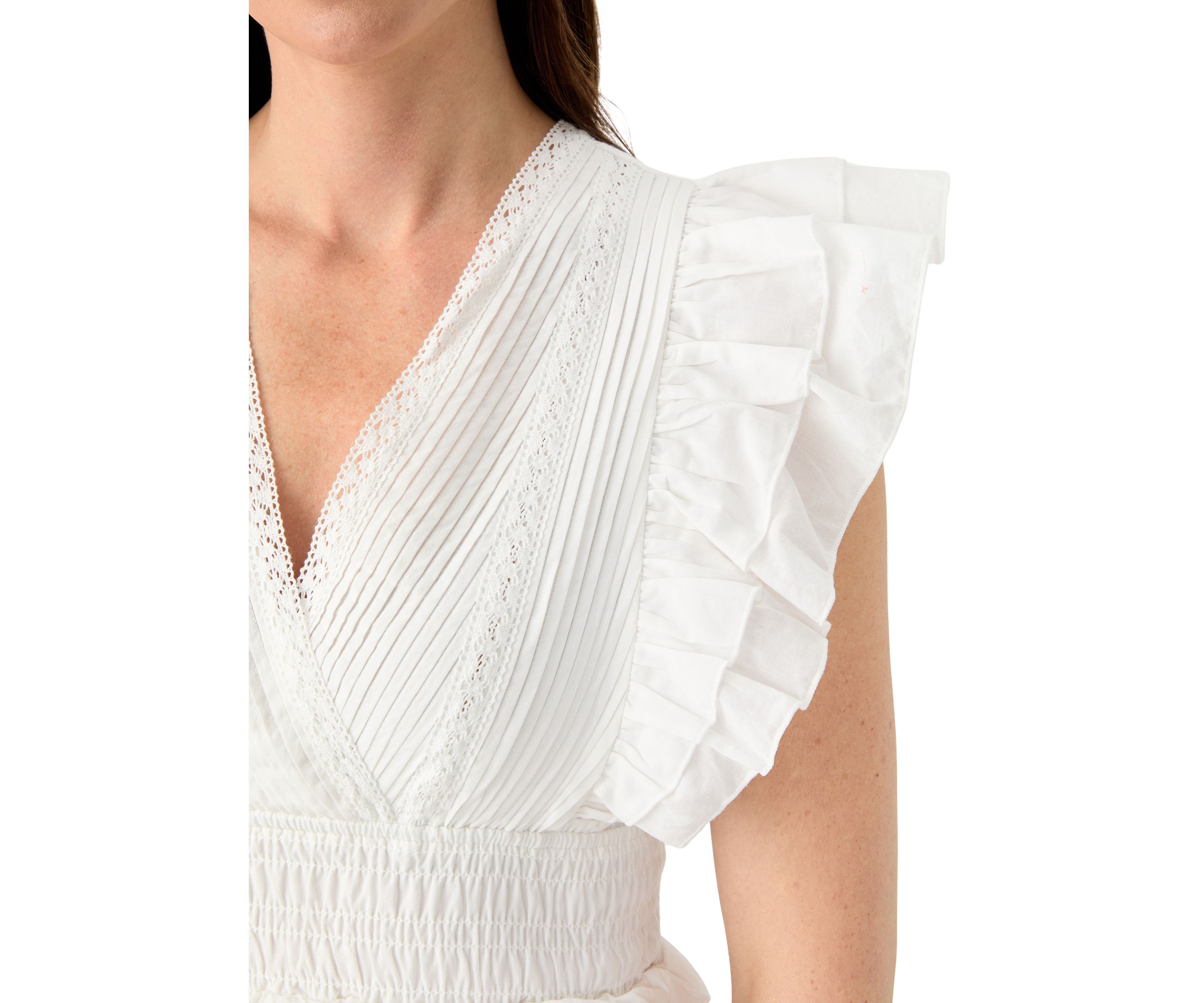 Womens Flutter Sleeve V-Neck Tiered Dress