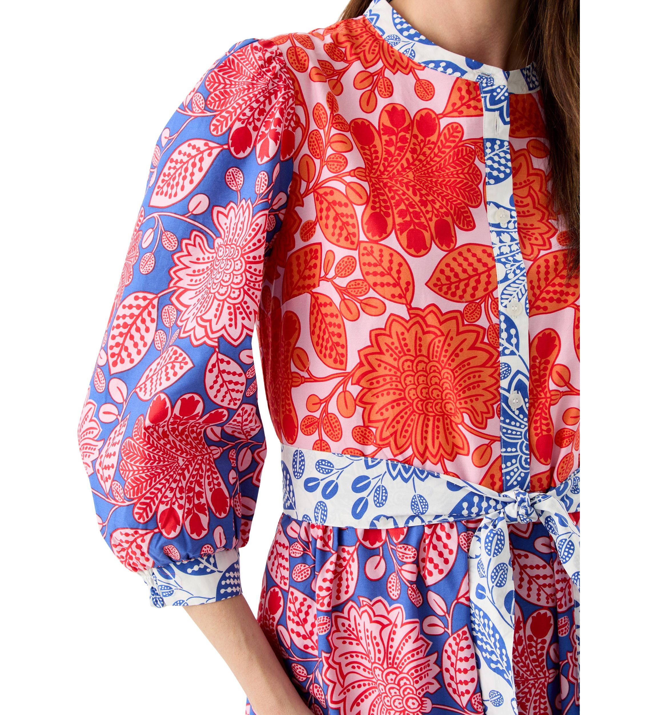 Womens Blouson Sleeve Printed Tiered Dress